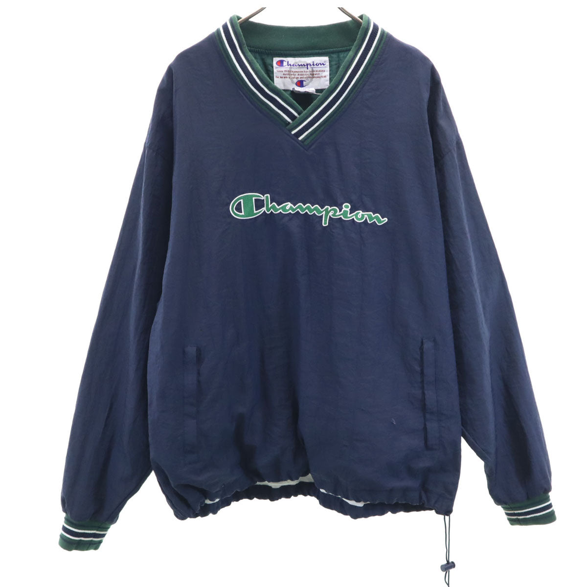 Champion チャンピオン 90s オールド 長袖 Vネック ナイロンジャケット L ネイビー プルオーバー メンズ