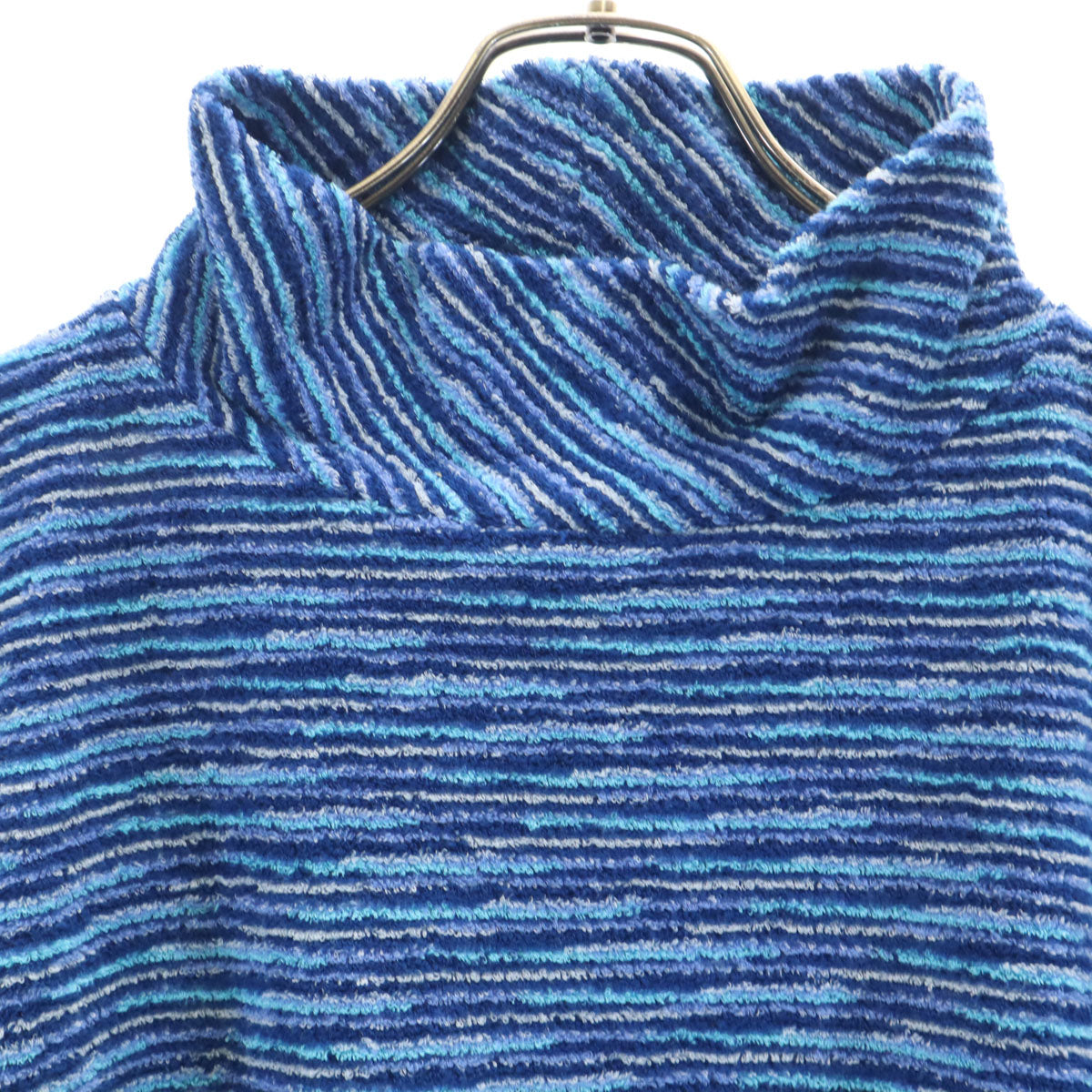 Missoni ミッソーニ 90s 日本製 オールド ボーダー柄 長袖 ハイネック パイル地 セーター L ブルー系 INTIMO レディース