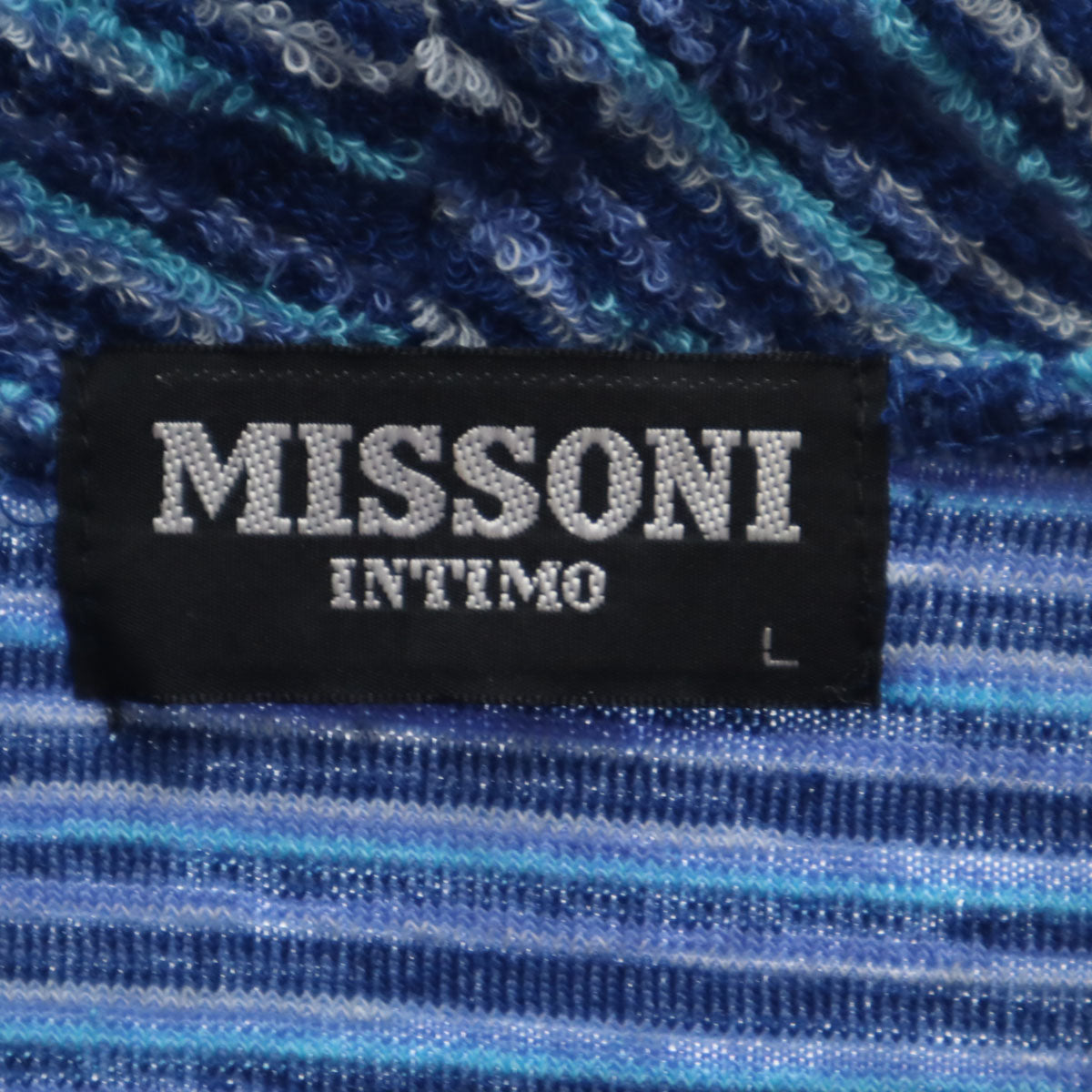 Missoni ミッソーニ 90s 日本製 オールド ボーダー柄 長袖 ハイネック パイル地 セーター L ブルー系 INTIMO レディース