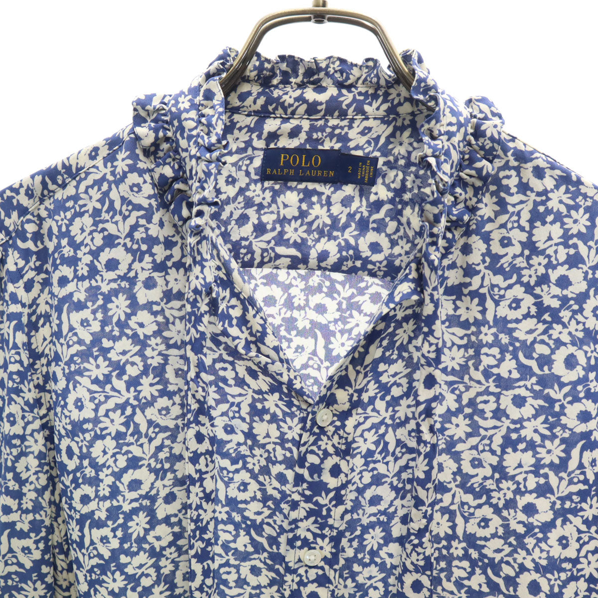 POLO RALPH LAUREN ポロラルフローレン シルク 花柄 長袖 ブラウス 2 ブルー系 シャツ レディース