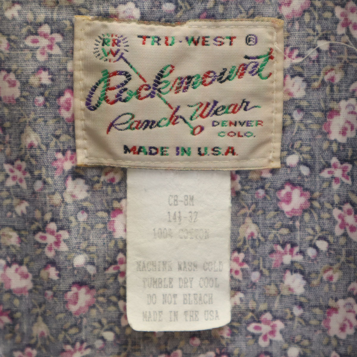 RockMount ロックマウント 70s USA製 ヴィンテージ 花柄 半袖 ウエスタンシャツ 14 1/2-32 ネイビー メンズ