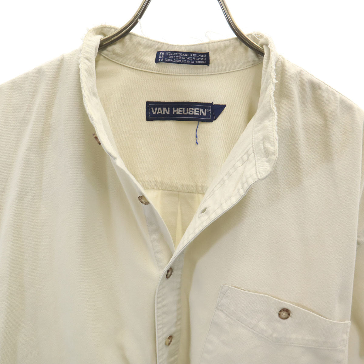 VAN HEUSEN ヴァンヒューゼン 80s ヴィンテージ 半袖 バンドカラーシャツ L ベージュ メンズ