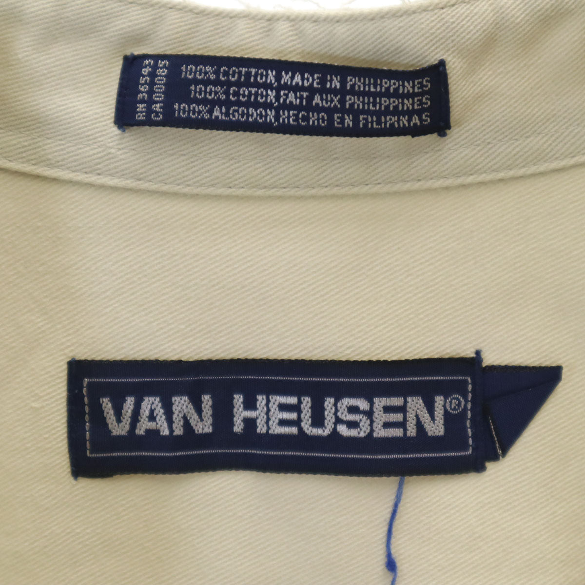 VAN HEUSEN ヴァンヒューゼン 80s ヴィンテージ 半袖 バンドカラーシャツ L ベージュ メンズ