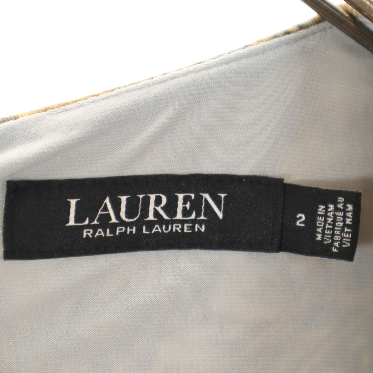 LAUREN RALPH LAUREN ローレンラルフローレン ペイズリー柄 長袖 ワンピース 2 ベージュ系 レディース