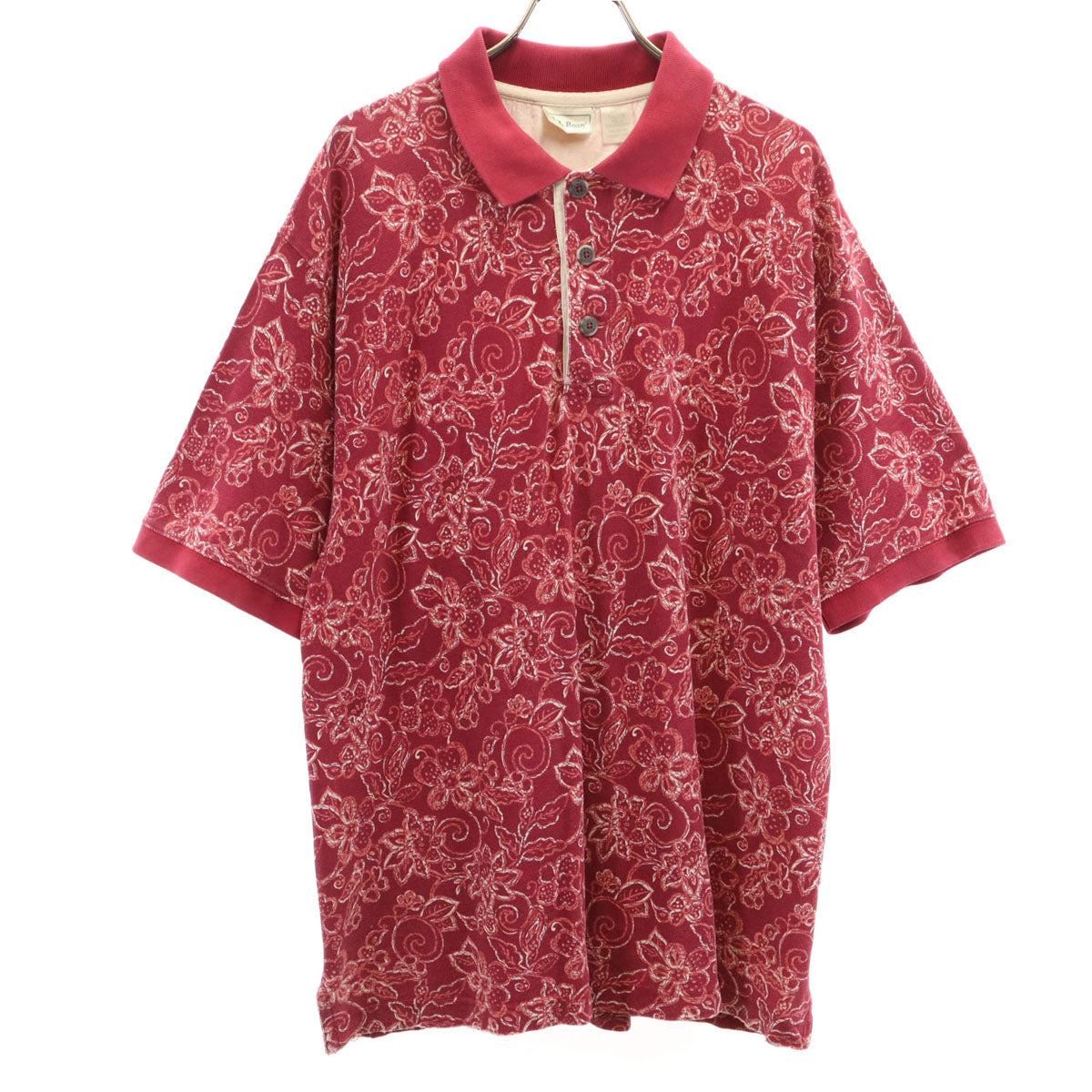 L.L.Bean エルエルビーン 80s 90s オールド 花柄 半袖 ポロシャツ M レッド 鹿の子 アウトドア メンズ