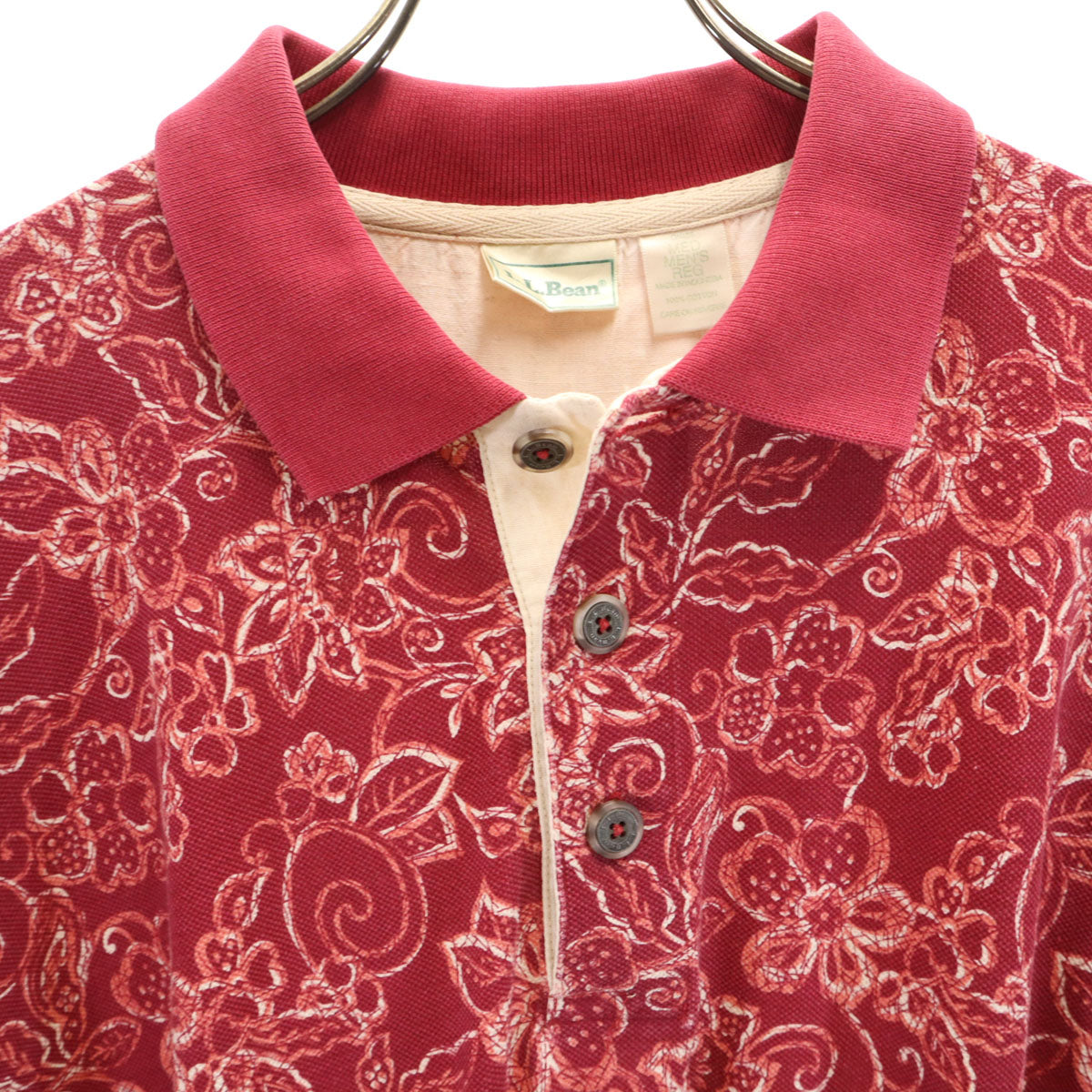 L.L.Bean エルエルビーン 80s 90s オールド 花柄 半袖 ポロシャツ M レッド 鹿の子 アウトドア メンズ