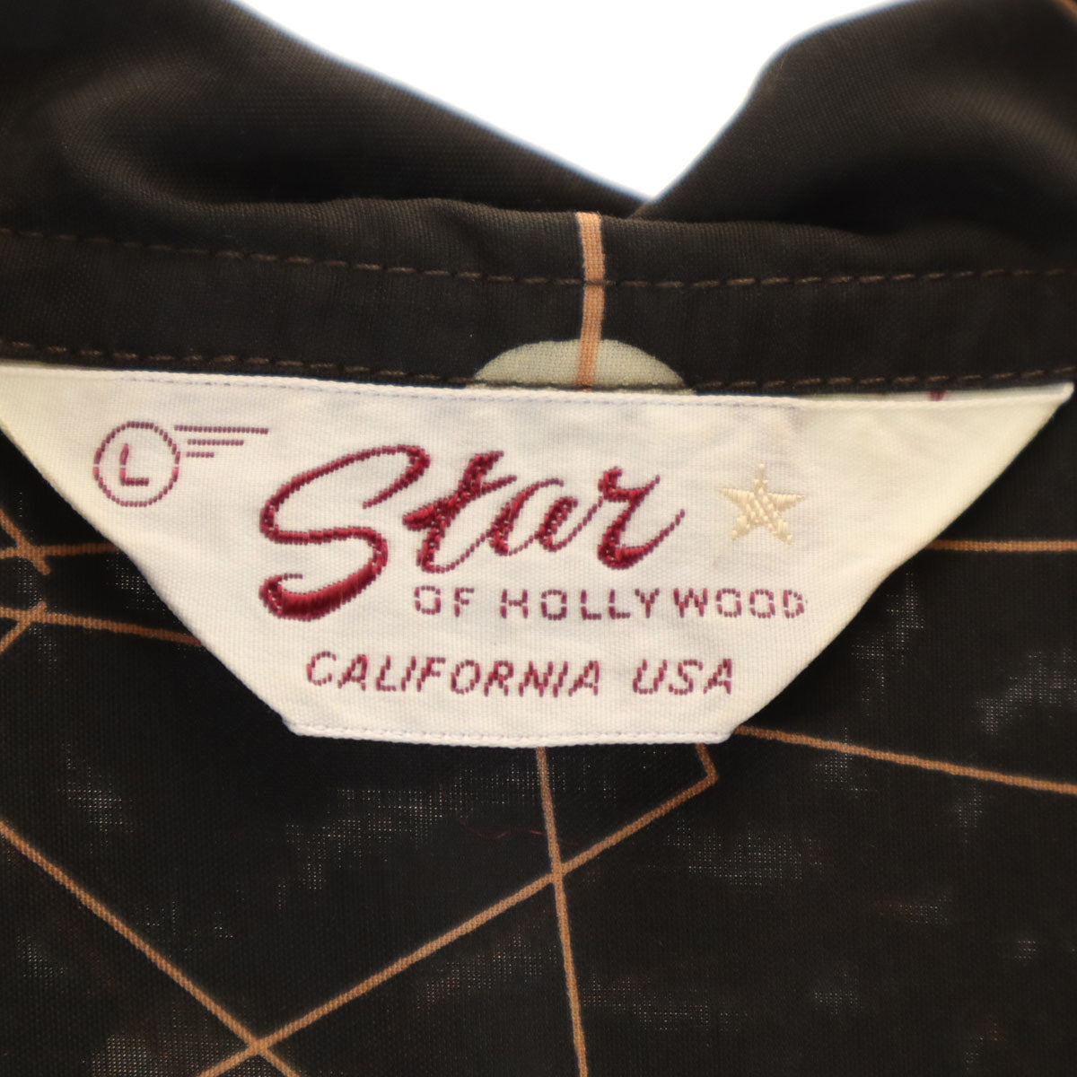 美品 Star OF HOLLYWOOD スターオブハリウッド 実名復刻 日本製 蜘蛛の巣柄 半袖 オープンカラーシャツ L ダークブラウン SH37594 東洋エンタープライズ メンズ