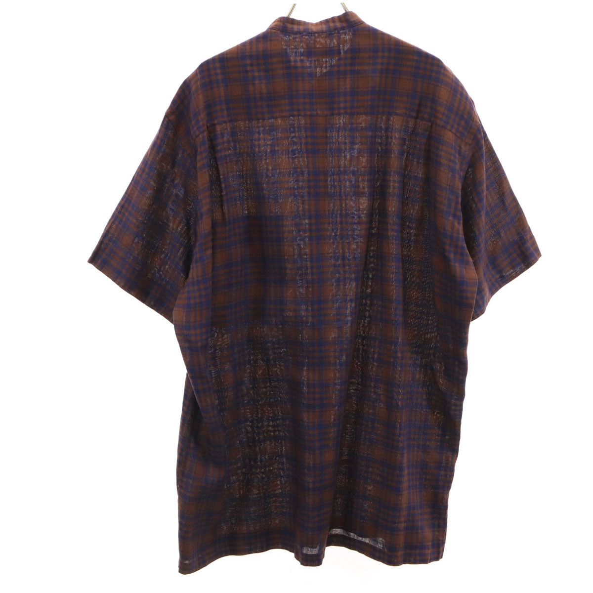 Christian Dior MONSIEUR クリスチャンディオール ムッシュ 90s リネン オールド チェック柄 半袖 バンドカラーシャツ L ブラウン メンズ