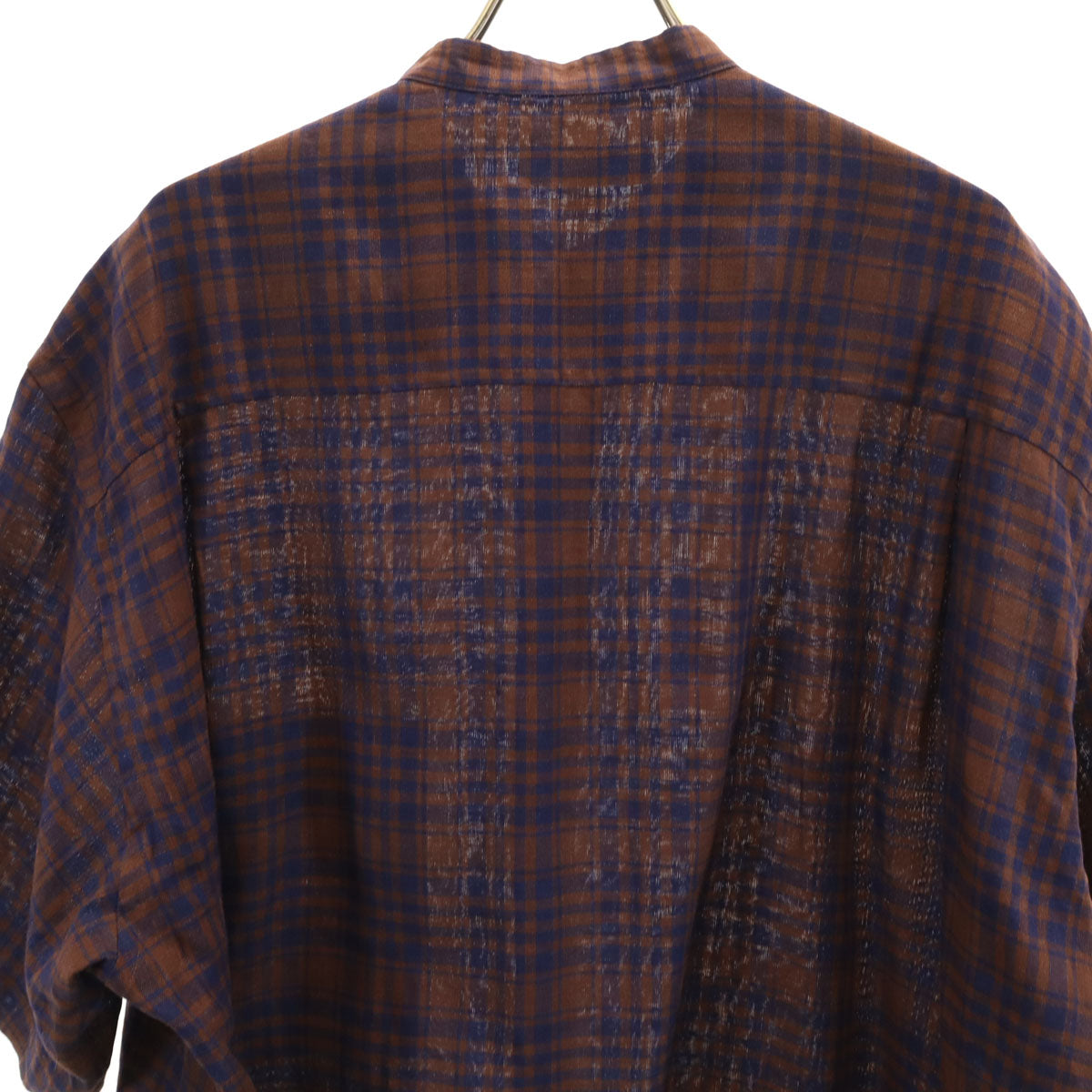 Christian Dior MONSIEUR クリスチャンディオール ムッシュ 90s リネン オールド チェック柄 半袖 バンドカラーシャツ L ブラウン メンズ