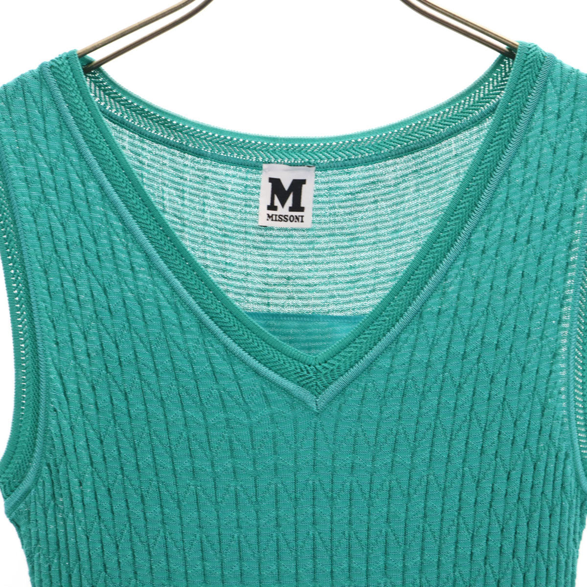 Missoni ミッソーニ 総柄 ノースリーブ ニット ワンピース 42 エメラルドグリーン レディース