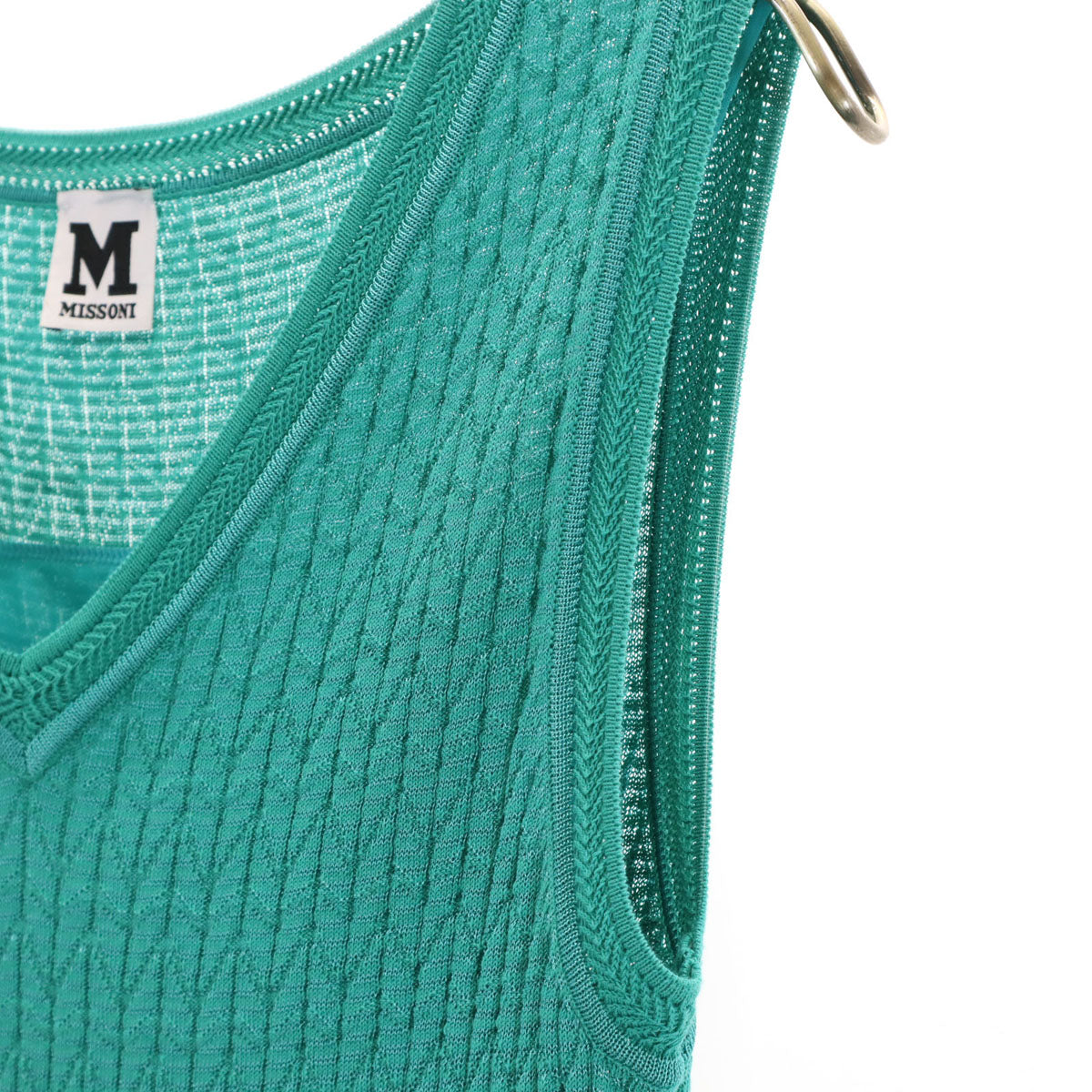 Missoni ミッソーニ 総柄 ノースリーブ ニット ワンピース 42 エメラルドグリーン レディース