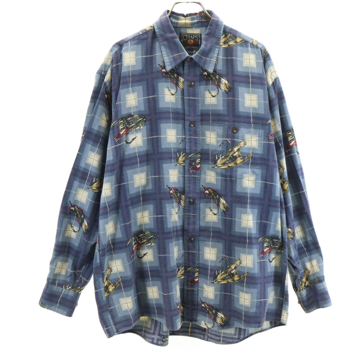 CHAPS RALPH LAUREN チャップスラルフローレン 90s オールド ルアー柄 長袖 シャツ L ネイビー メンズ