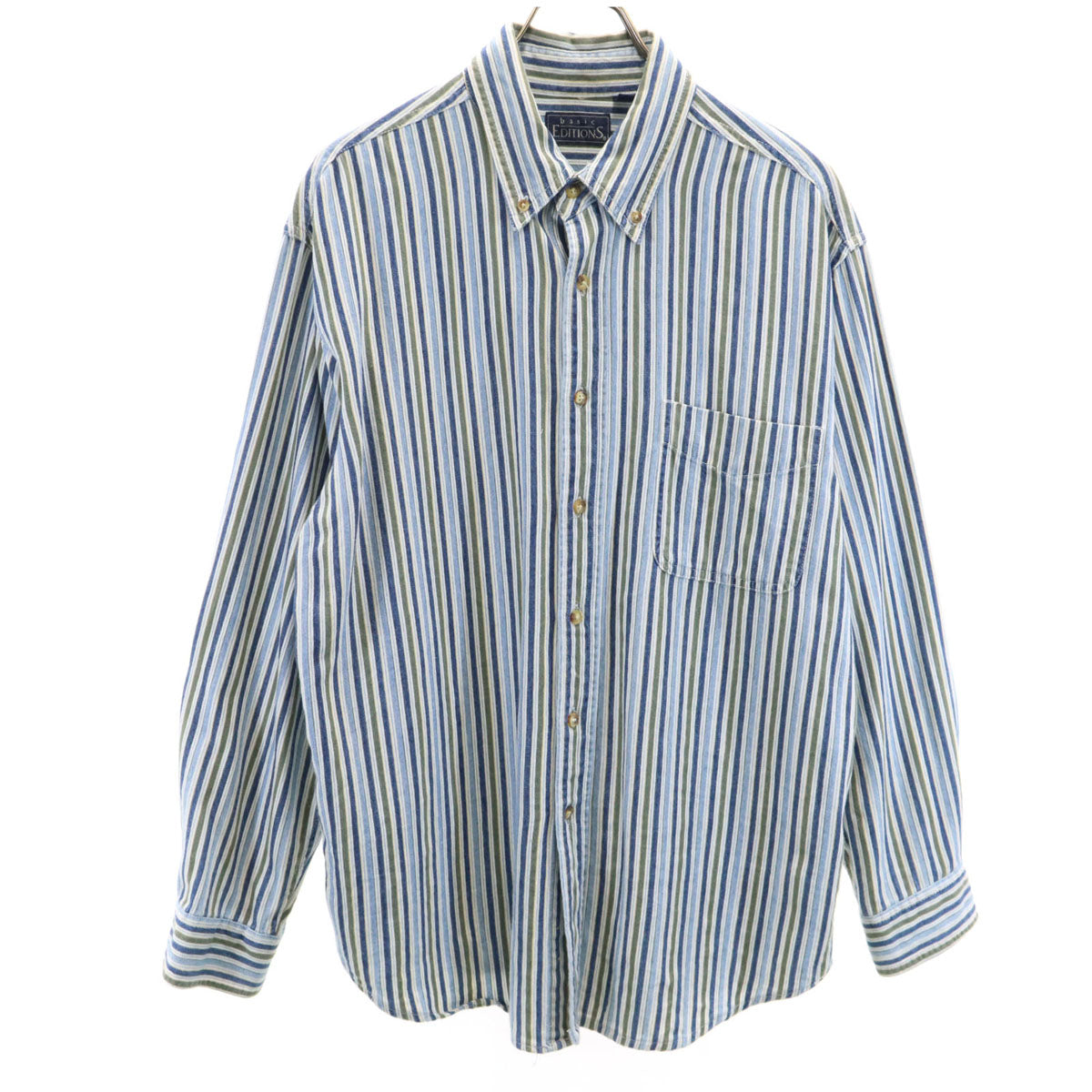 BASIC EDITIONS ベーシック エディションズ 90s 00s オールド ストライプ柄 長袖 ボタンダウンシャツ M ブルー メンズ