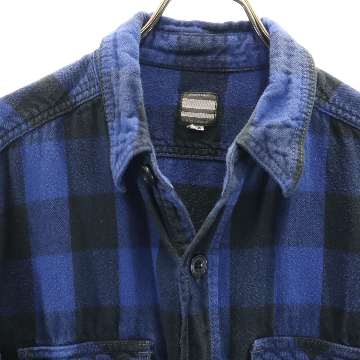 MOMOTARO JEANS 桃太郎ジーンズ 日本製 チェック柄 長袖 コットン ネルシャツ 42 ブルー メンズ