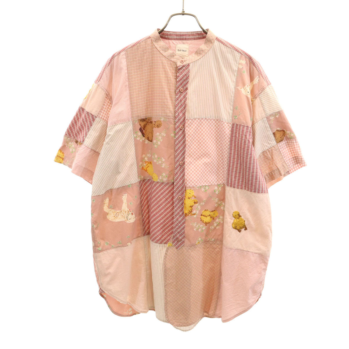 Karl Helmut カールヘルム 日本製 総柄 半袖 パッチワーク バンドカラーシャツ ピンク系 メンズ
