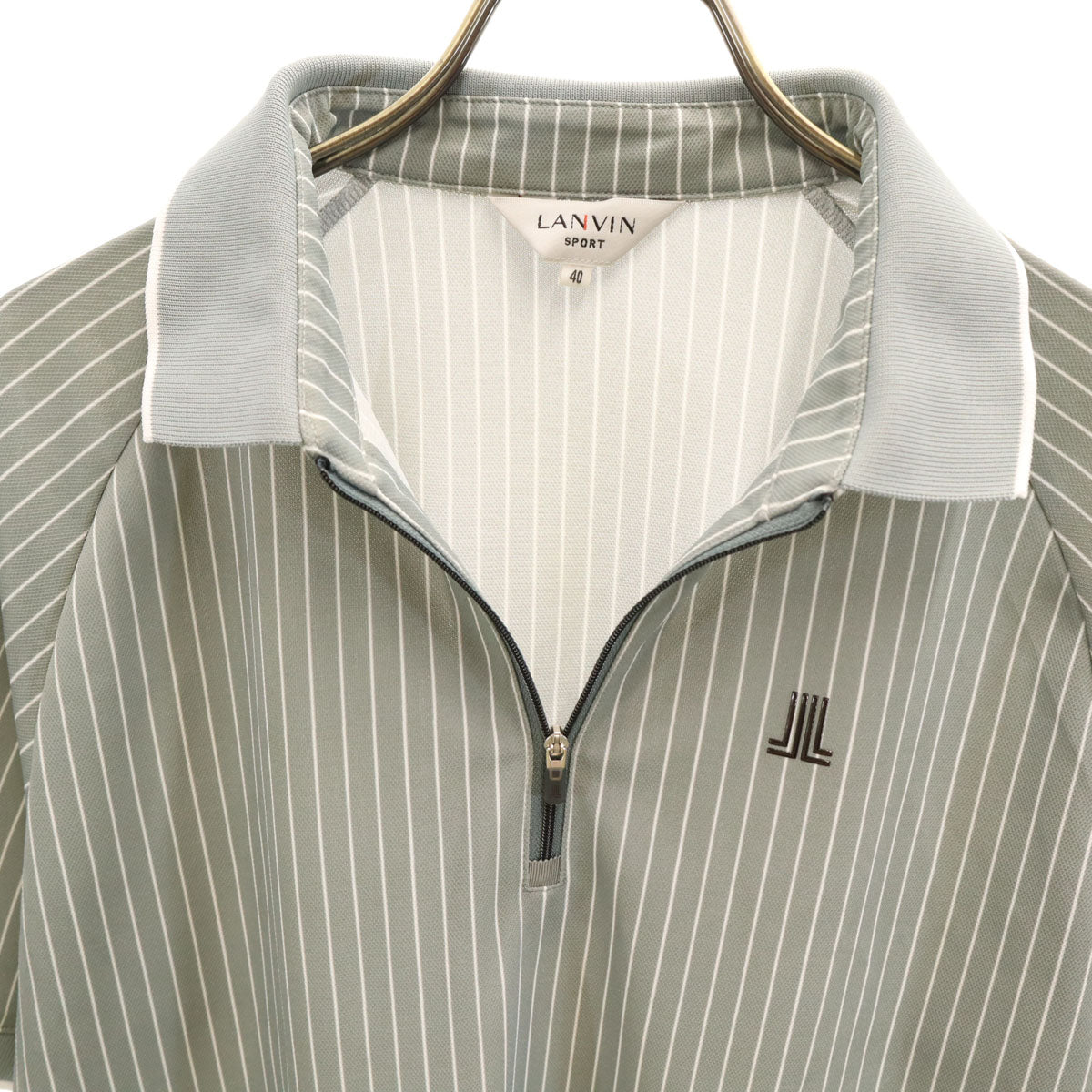 LANVIN SPORT ランバンスポール ストライプ柄 ゴルフ 半袖 ポロシャツ 40 グレー メンズ