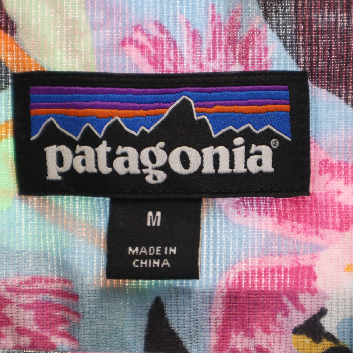 美品 patagonia パタゴニア 総柄 半袖 AC オープンカラーシャツ M 水色 53665SP20 アウトドア メンズ
