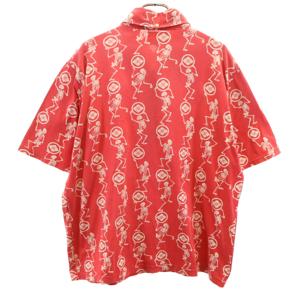 EVISU エヴィス 日本製 スカル柄 半袖 ボタンダウン ポロシャツ 2 レッド メンズ