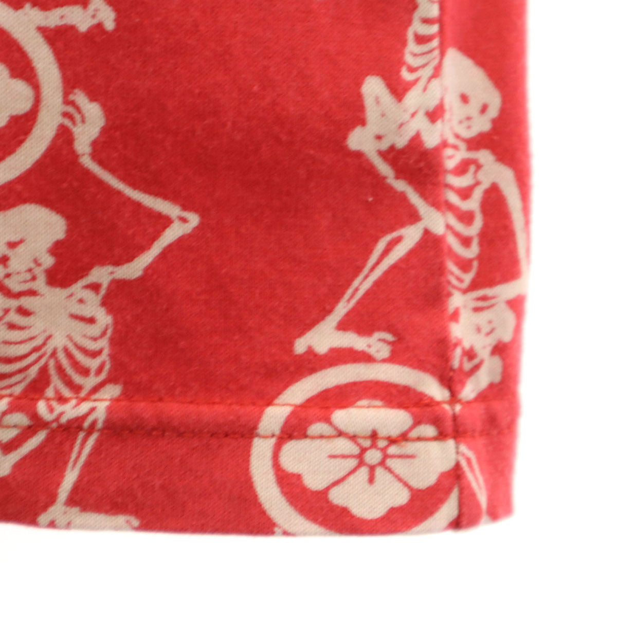 EVISU エヴィス 日本製 スカル柄 半袖 ボタンダウン ポロシャツ 2 レッド メンズ