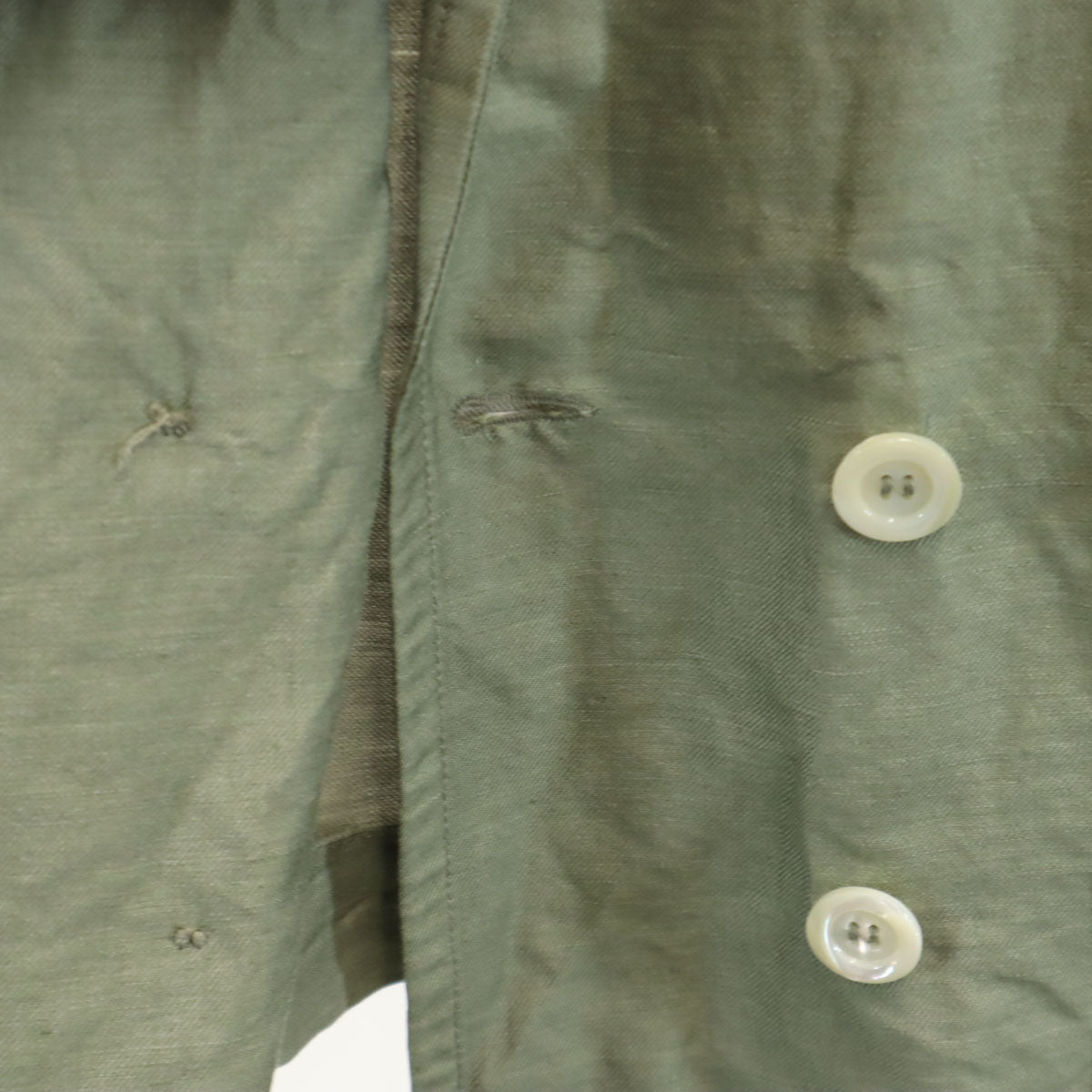 LANVIN ランバン 80s フランス製 リネンブレンド ヴィンテージ ダブル テーラードジャケット 42 オリーブ レディース