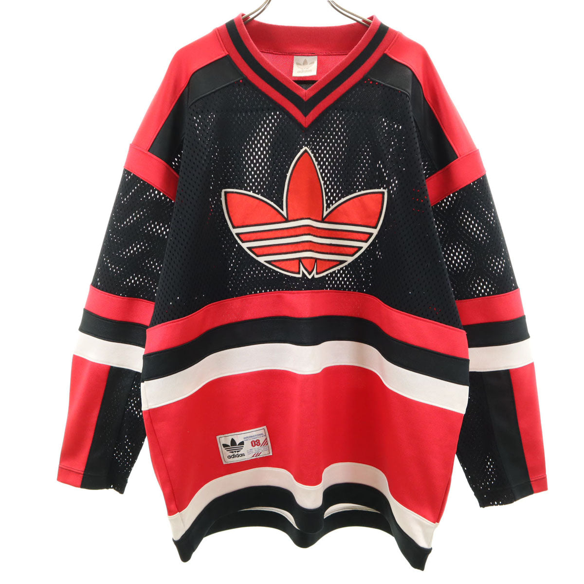 adidas アディダス 80s 日本製 デサント製 ヴィンテージ トレフォイルロゴ 長袖 メッシュ ピステ L-O ブラック デサント メンズ