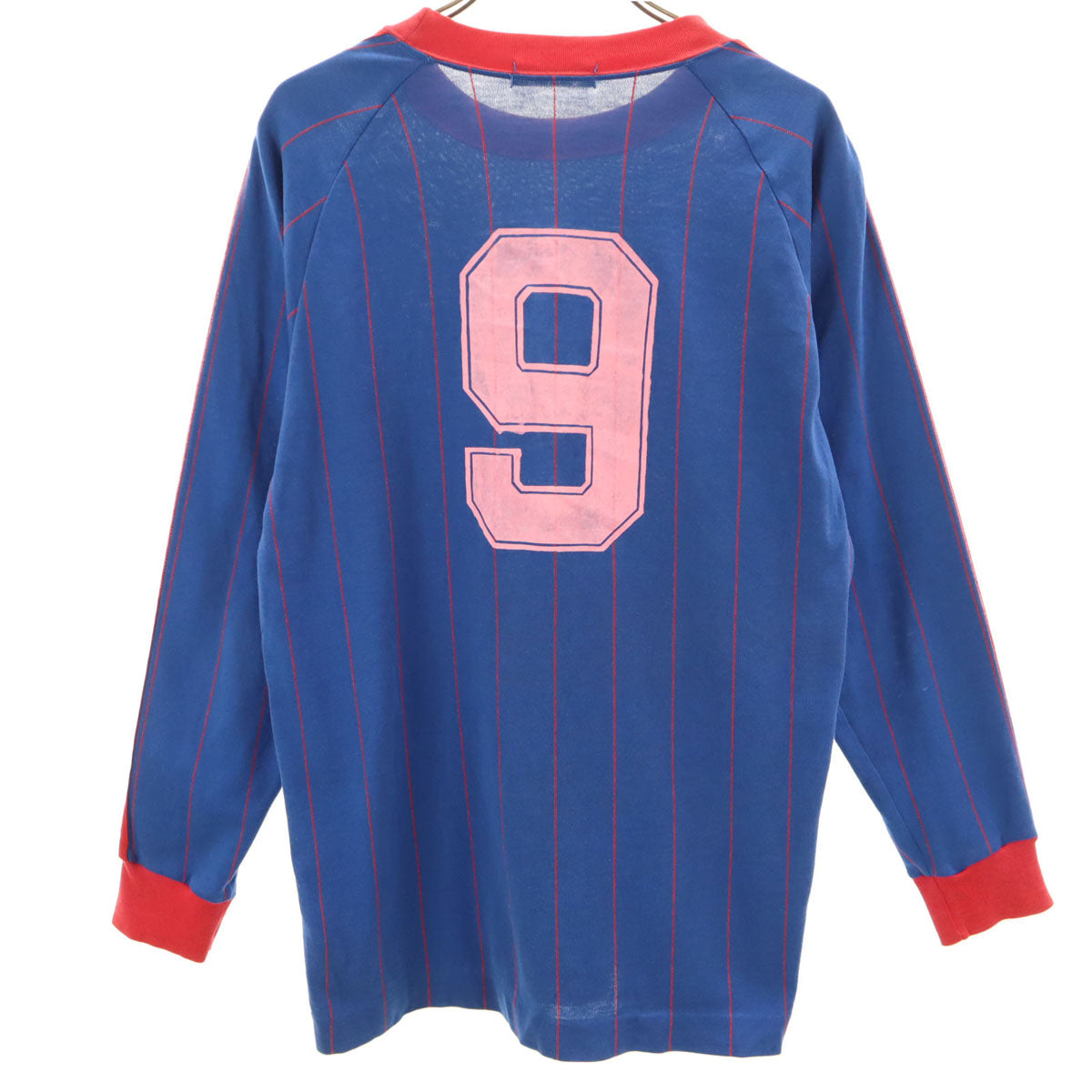 adidas アディダス 70s 80s デサント製 ヴィンテージ トレフォイルロゴ ストライプ柄 長袖 Tシャツ L ブルー デサント ロンT トップス メンズ