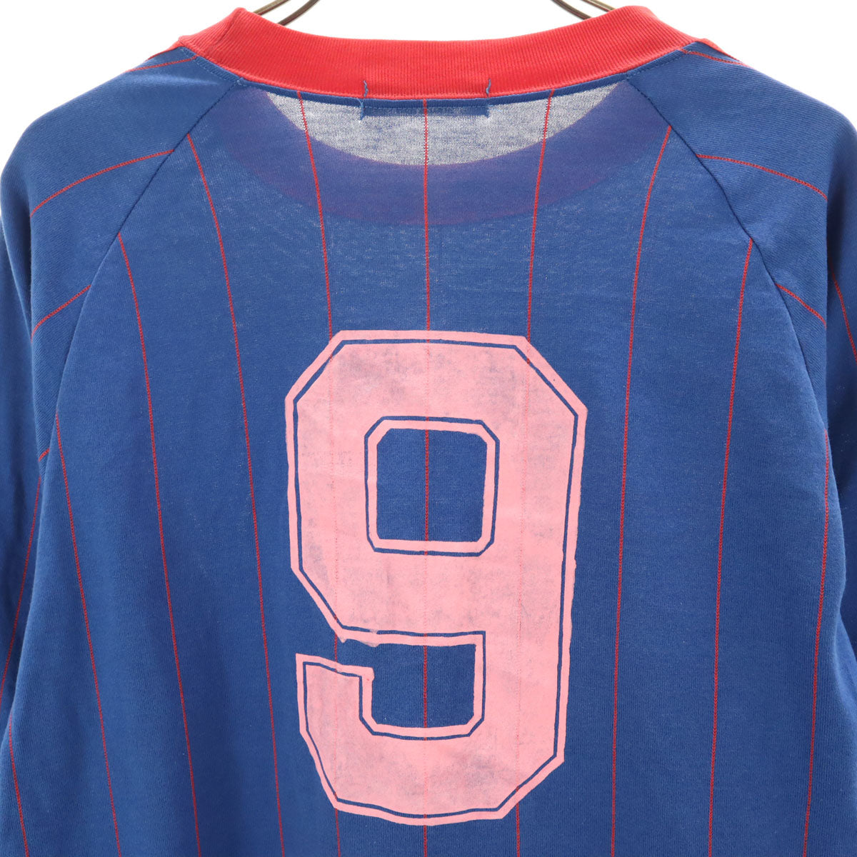 adidas アディダス 70s 80s デサント製 ヴィンテージ トレフォイルロゴ ストライプ柄 長袖 Tシャツ L ブルー デサント ロンT トップス メンズ