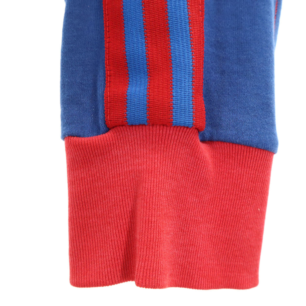 adidas アディダス 70s 80s デサント製 ヴィンテージ トレフォイルロゴ ストライプ柄 長袖 Tシャツ L ブルー デサント ロンT トップス メンズ