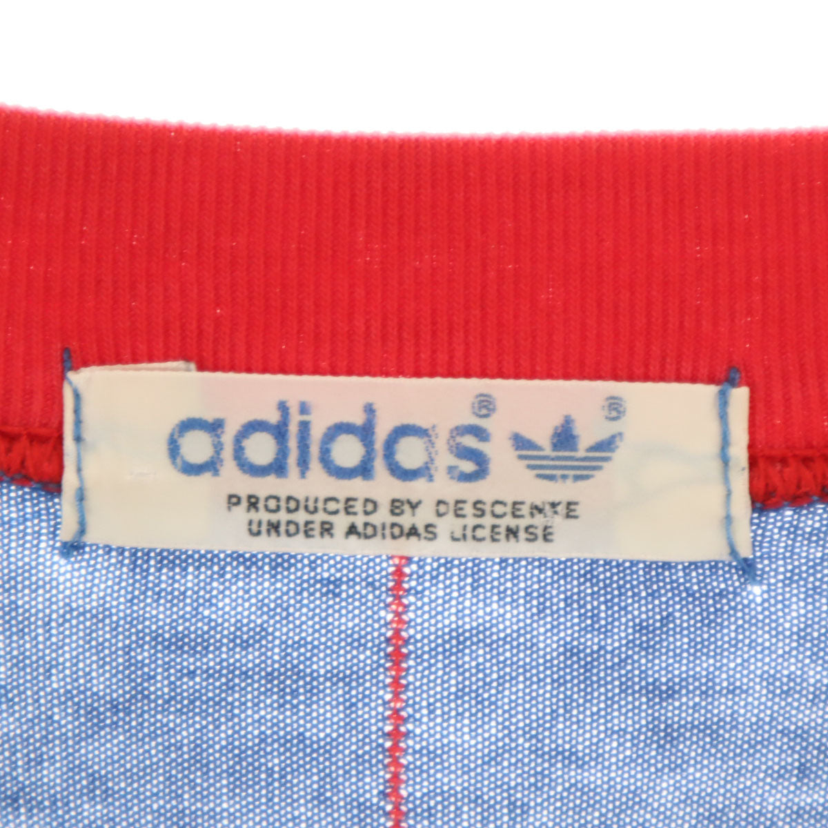 adidas アディダス 70s 80s デサント製 ヴィンテージ トレフォイルロゴ ストライプ柄 長袖 Tシャツ L ブルー デサント ロンT トップス メンズ