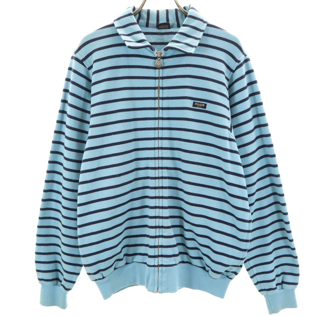 adidas CLUB アディダス クラブ 70s 80s デサント製 ヴィンテージ ボーダー柄 ジップジャケット L 水色 デサント メンズ アディダス クラブ 70s 80s デサント製 ヴィンテージ ボーダー柄