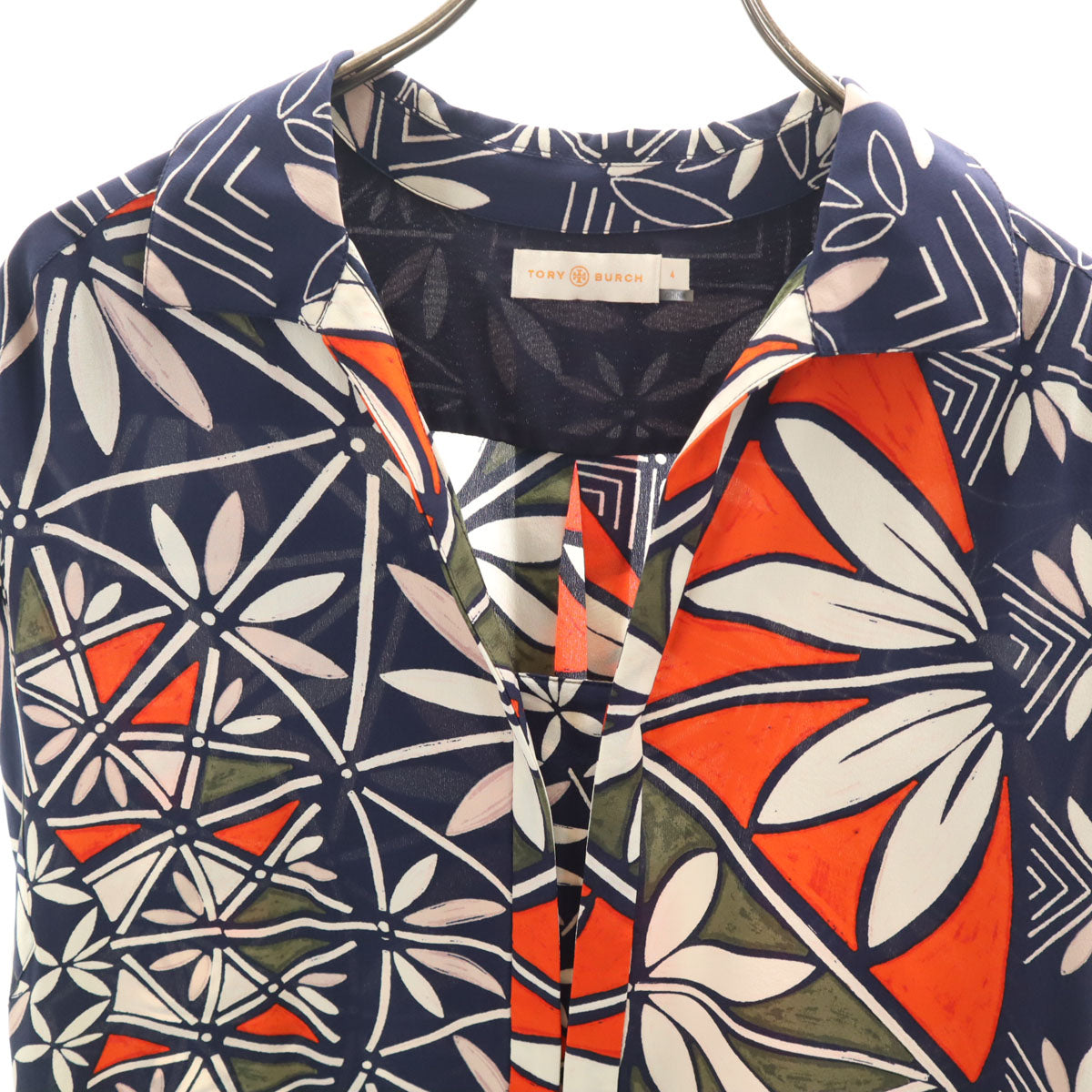 Tory Burch トリーバーチ 花柄 フレンチスリーブ シャツ 4 ネイビー レディース