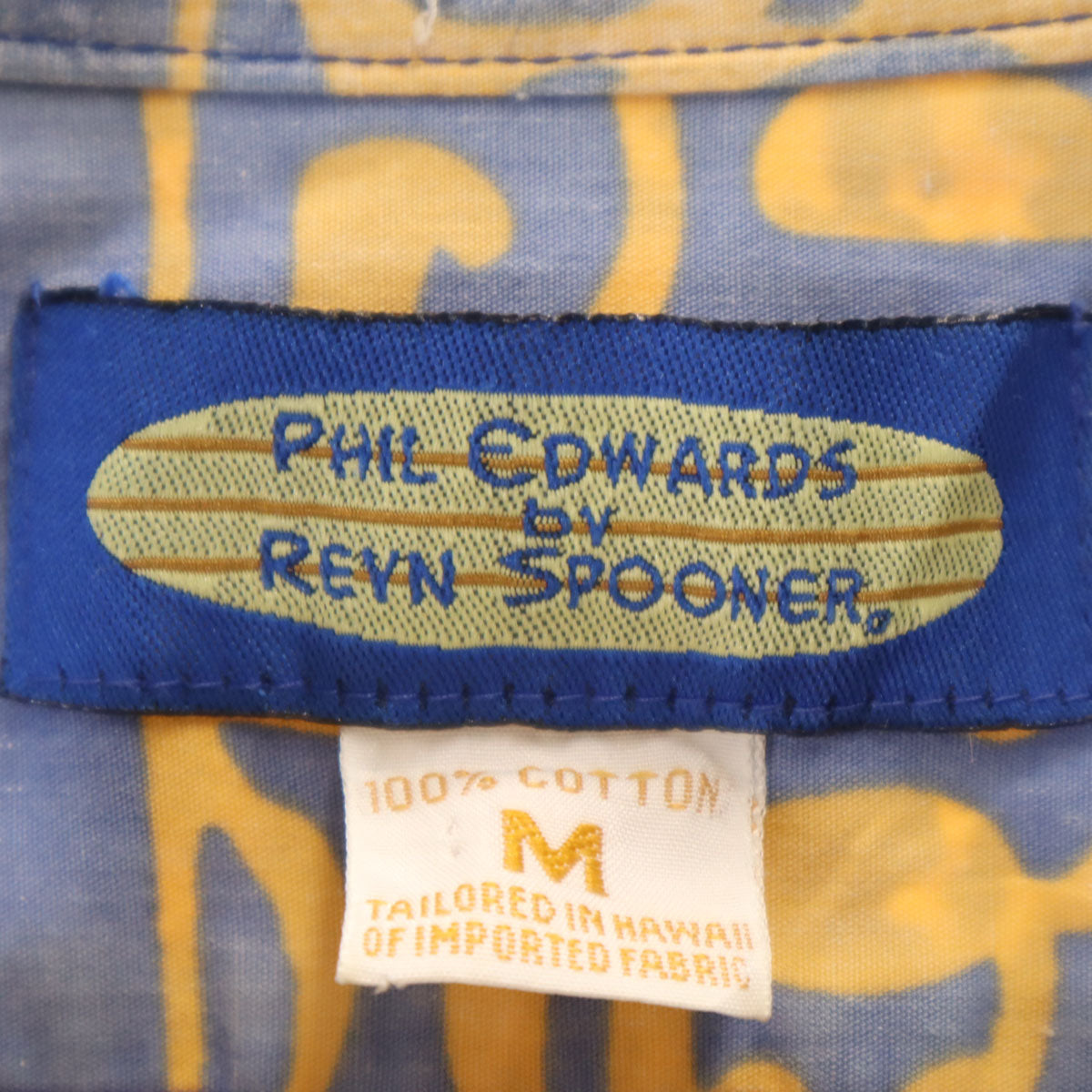 Phil Edwards by Reyn Spooner フィルエドワーズ バイ レインスプーナー 90s リバースプリント オールド 総柄 半袖 ハーフボタン ボタンダウン アロハシャツ M ネイビー系 プルオーバー メンズ