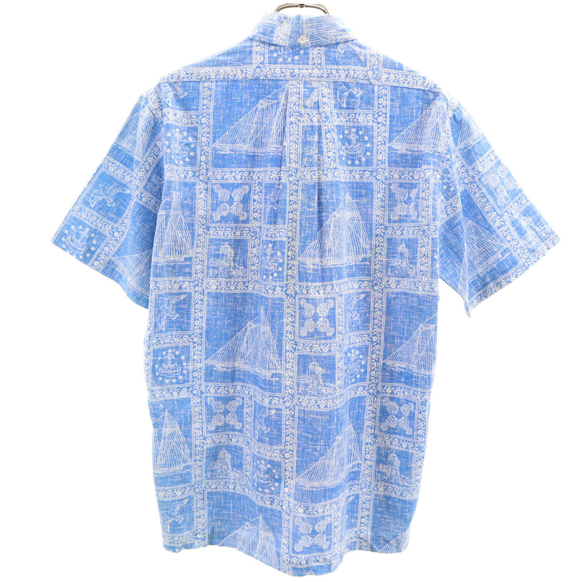 reyn spooner レインスプーナー 80s リバースプリント ヴィンテージ 総柄 半袖 ハーフボタン ボタンダウン アロハシャツ S ブルー系 プルオーバー メンズ
