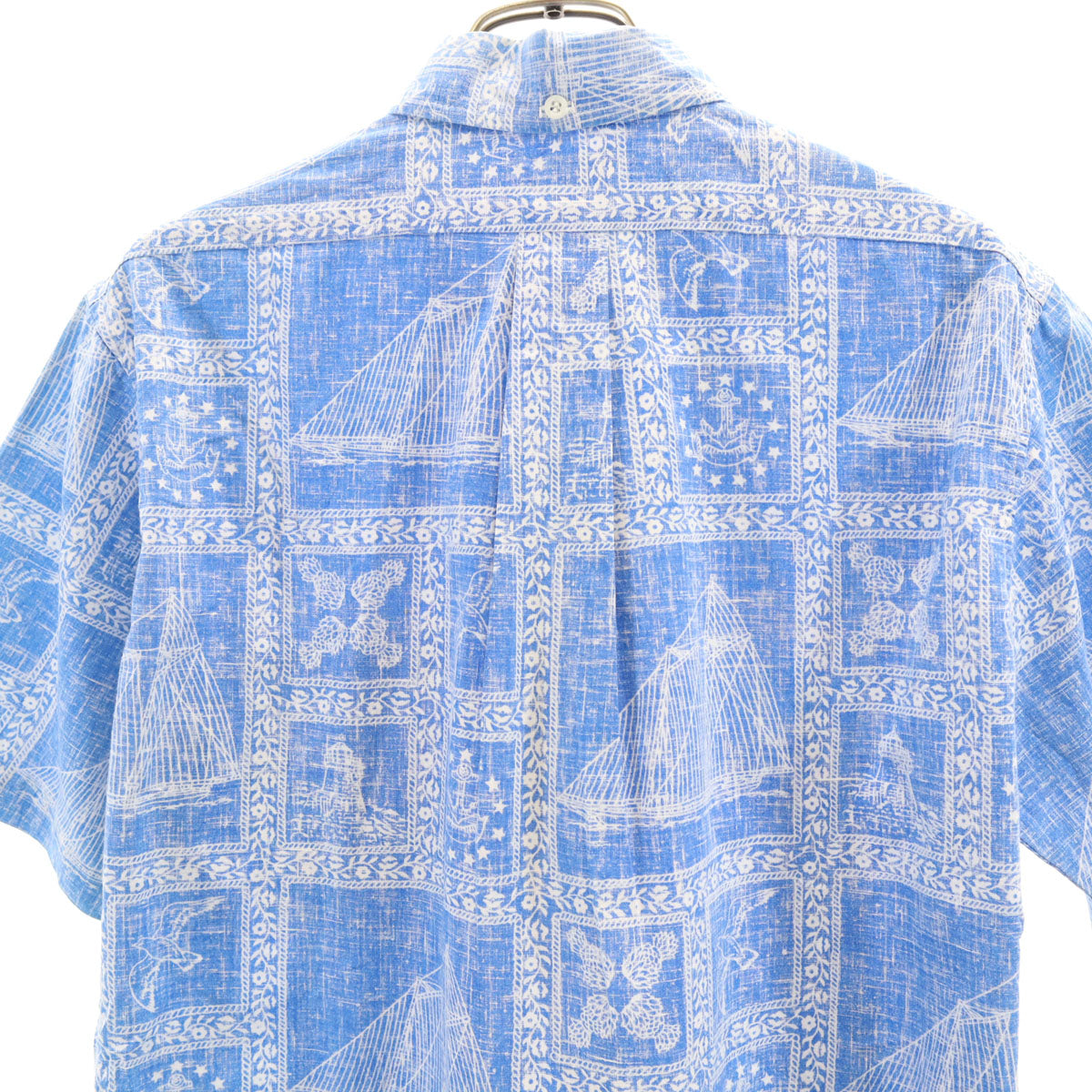 reyn spooner レインスプーナー 80s リバースプリント ヴィンテージ 総柄 半袖 ハーフボタン ボタンダウン アロハシャツ S ブルー系 プルオーバー メンズ