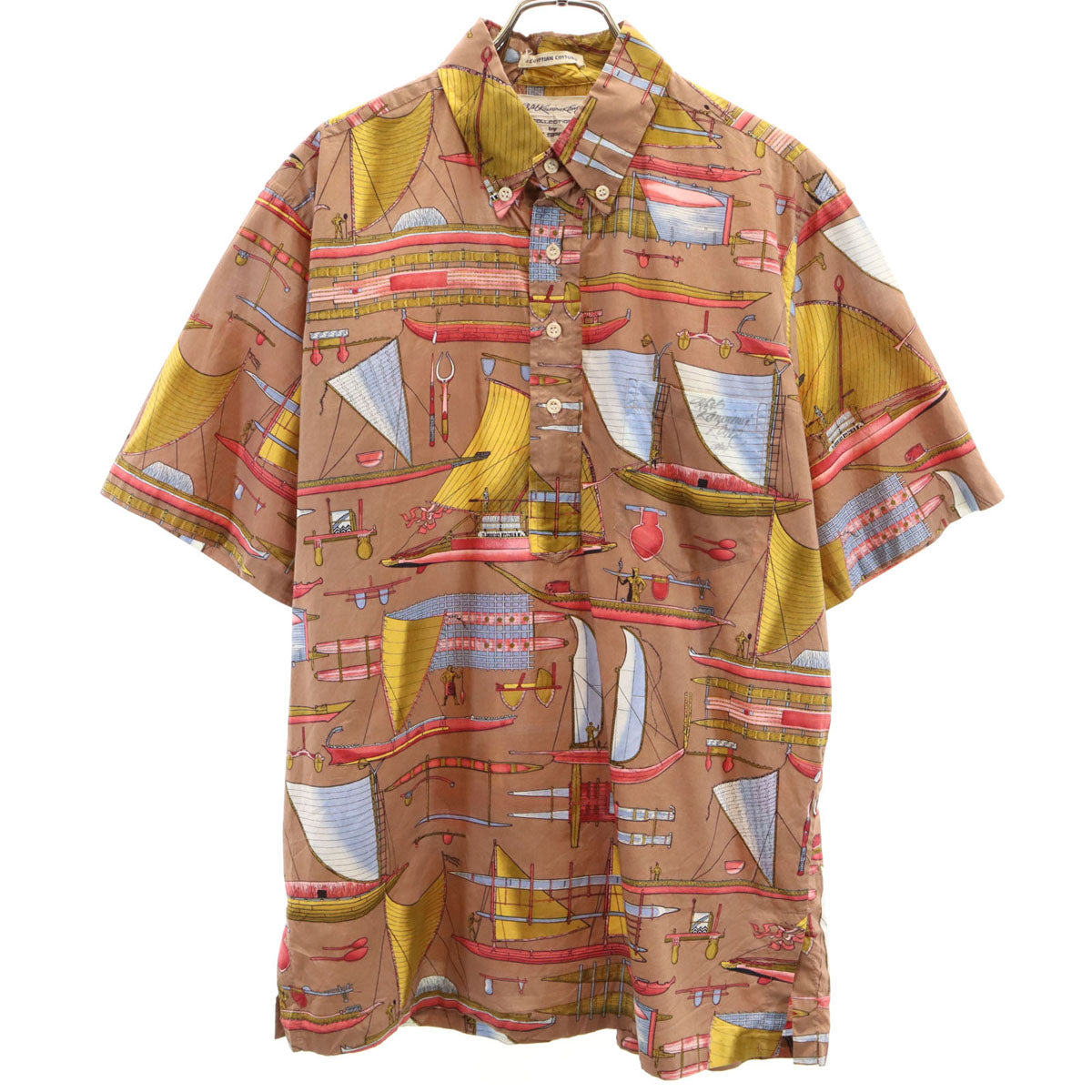 reyn spooner レインスプーナー 90s オールド 総柄 半袖 ハーフボタン ボタンダウン シャツ M ブラウン系 メンズ