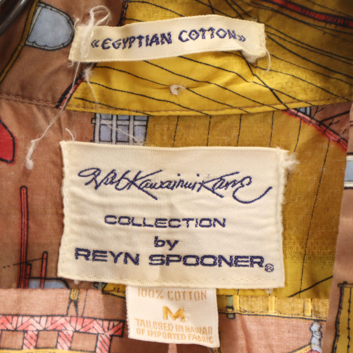 reyn spooner レインスプーナー 90s オールド 総柄 半袖 ハーフボタン ボタンダウン シャツ M ブラウン系 メンズ