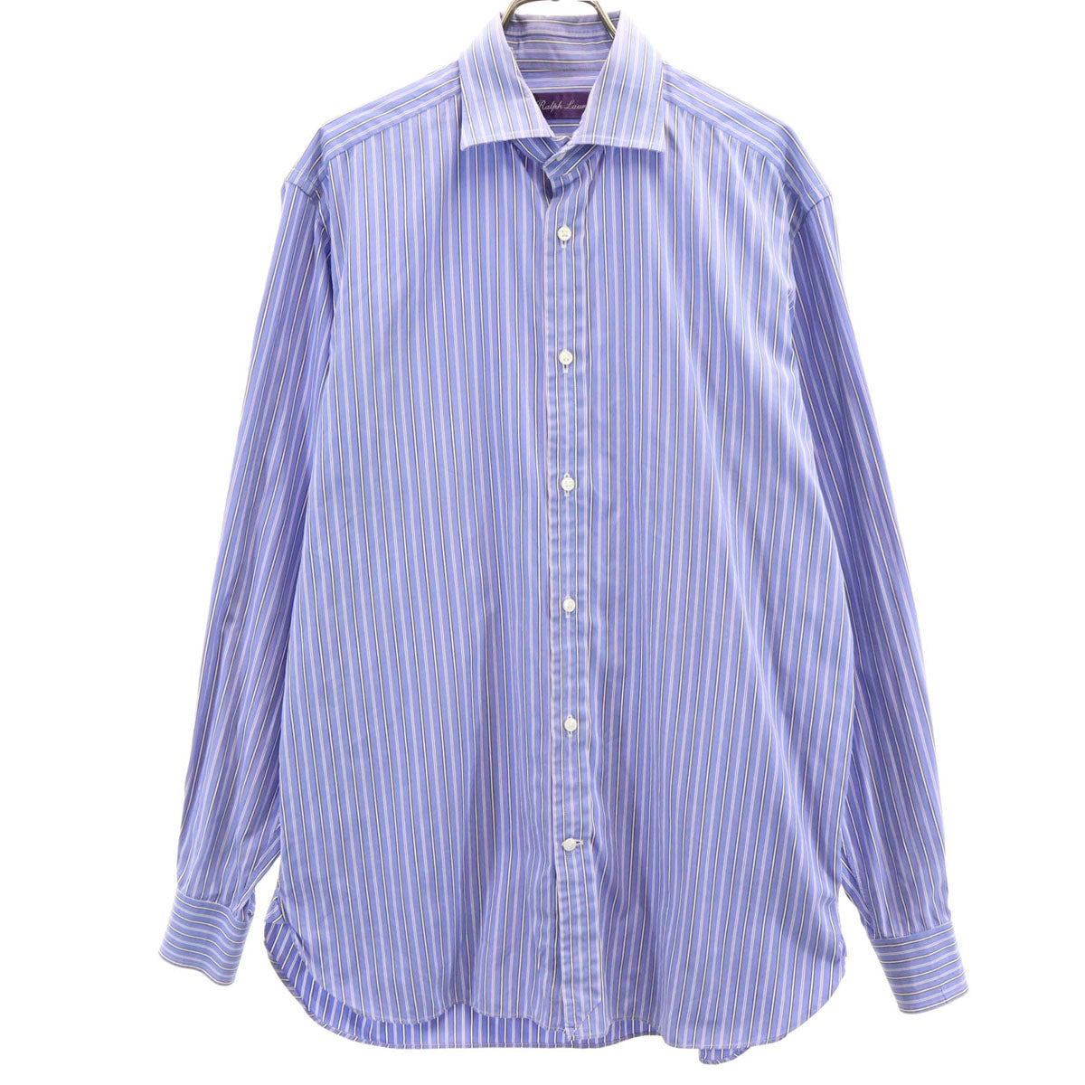 RALPH LAUREN ラルフローレン イタリア製 パープルレーベル ストライプ柄 長袖 コットンシャツ 15 1/2 青紫 メンズ