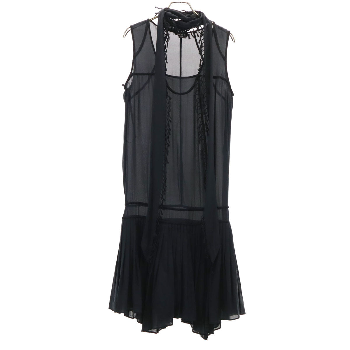 DKNY DONNA KARAN NEW YORK ダナキャランニューヨーク シルクブレンド 半袖 シアー ワンピース 4 ブラック レディース