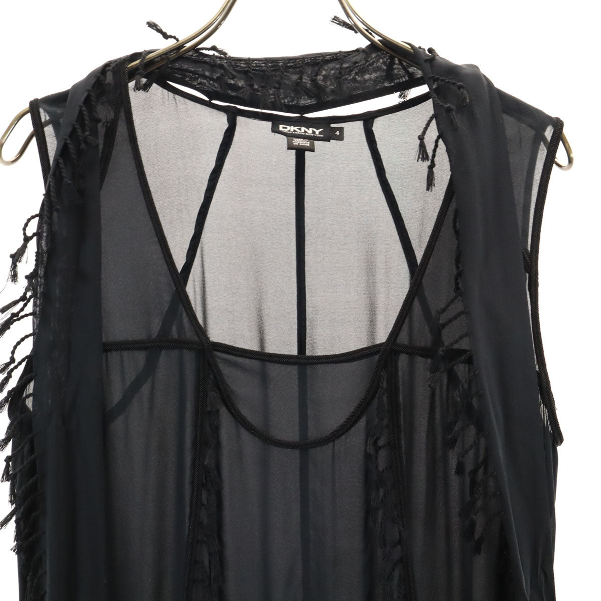 DKNY DONNA KARAN NEW YORK ダナキャランニューヨーク シルクブレンド 半袖 シアー ワンピース 4 ブラック レディース