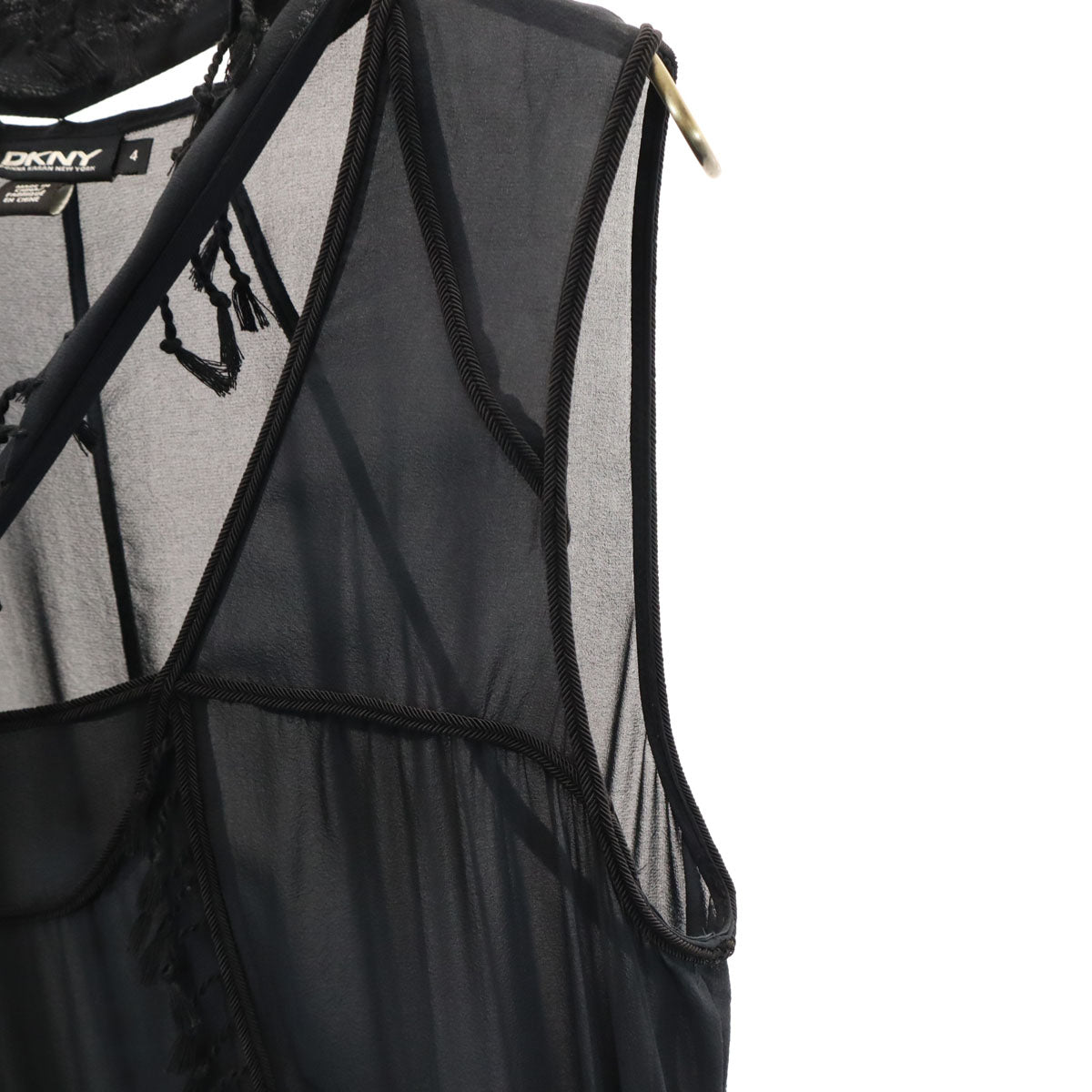 DKNY DONNA KARAN NEW YORK ダナキャランニューヨーク シルクブレンド 半袖 シアー ワンピース 4 ブラック レディース