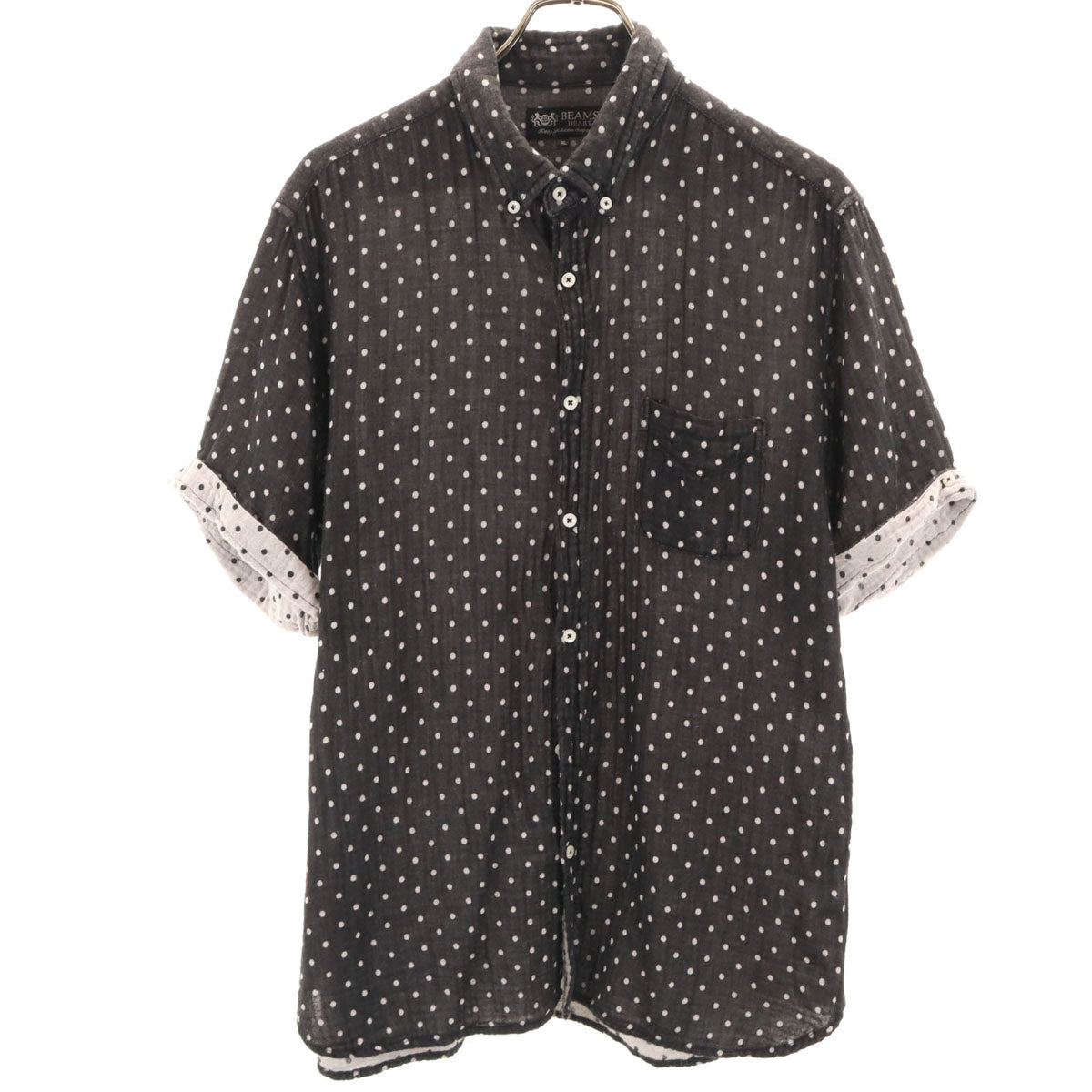 BEAMS HEART ビームスハート ドット柄 半袖 ボタンダウンシャツ XL ブラック 水玉 メンズ