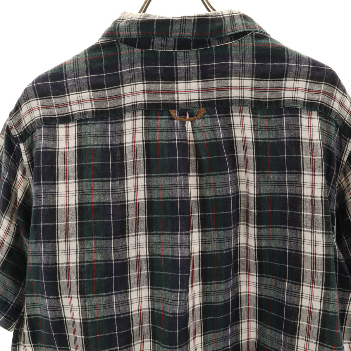 BEAMS ビームス リネン チェック柄 半袖 シャツ L ネイビー系 メンズ