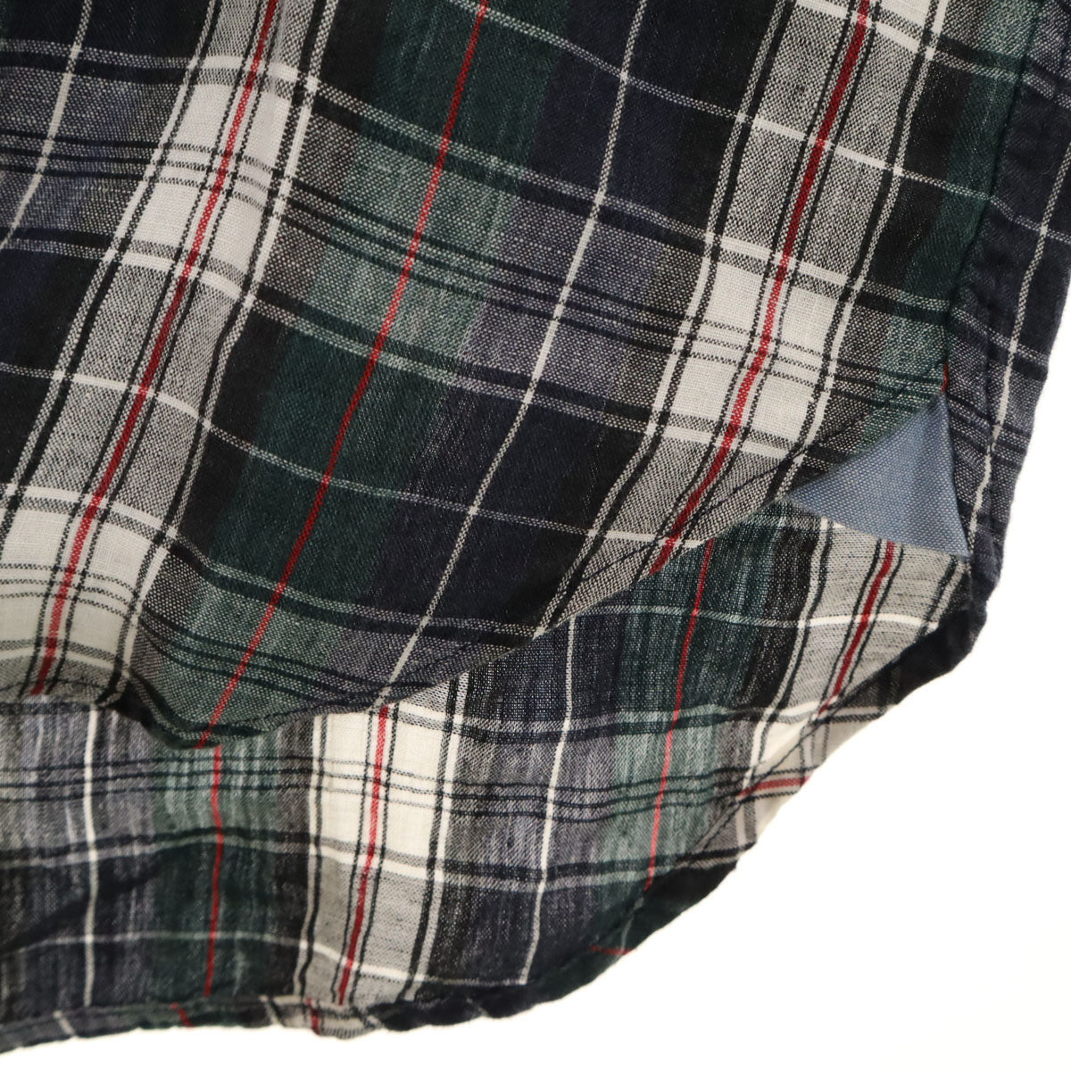 BEAMS ビームス リネン チェック柄 半袖 シャツ L ネイビー系 メンズ