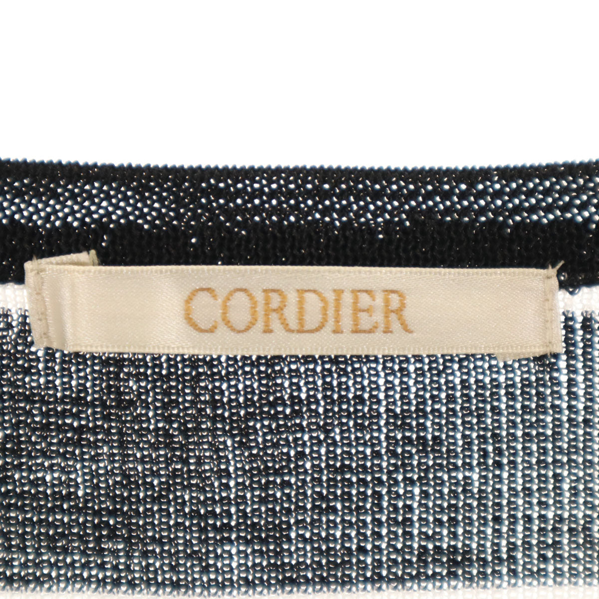 美品 CORDIER コルディア 日本製 リネンブレンド ボーダー 半袖 サマー セーター 2 ブラック ニット レディース