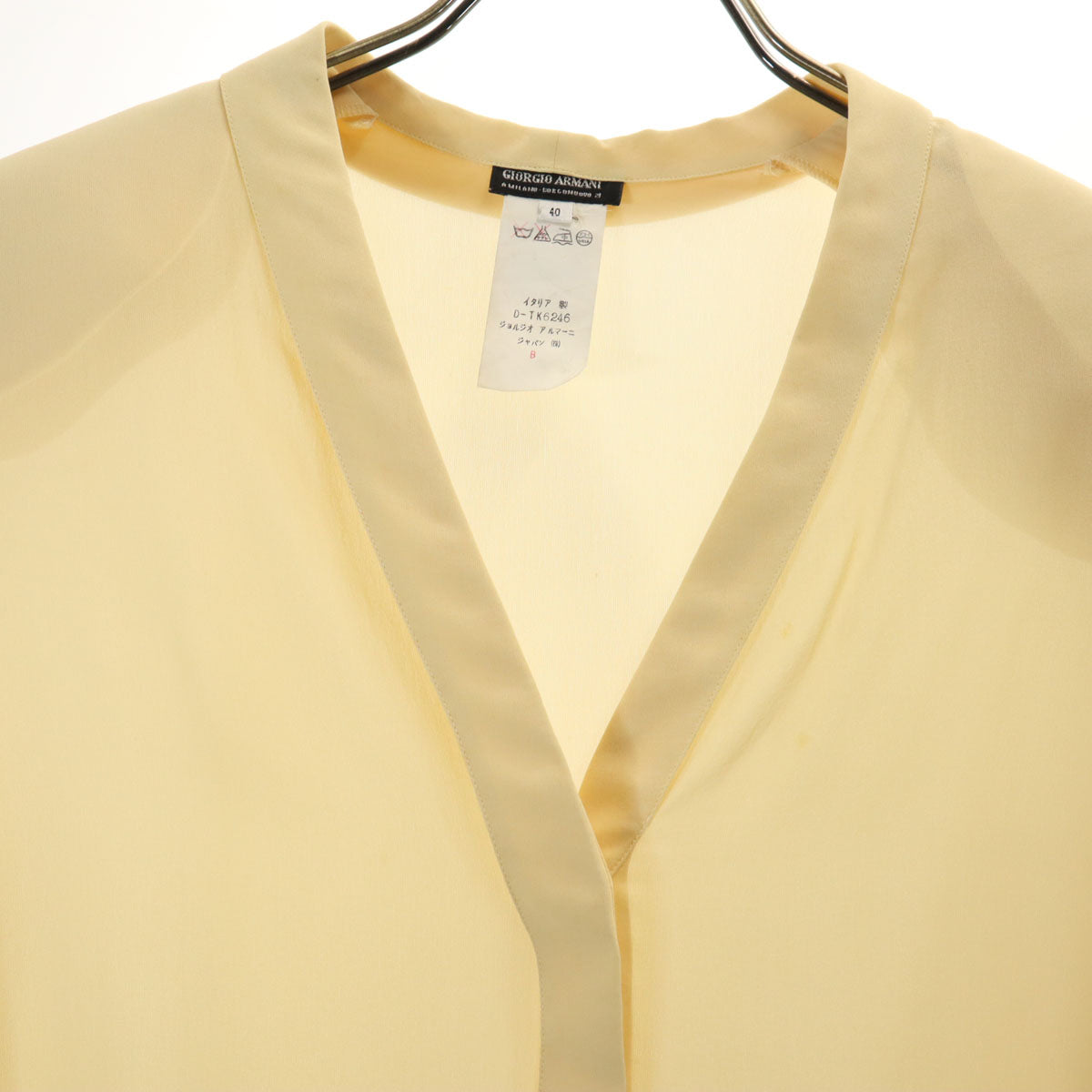 GIORGIO ARMANI ジョルジオアルマーニ 80s 90s イタリア製 シルク100% オールド 長袖 2点セット ブラウス 38/40 イエロー系 レディース