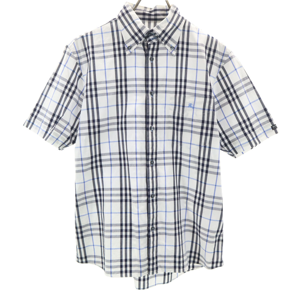 BURBERRY BLACK LABEL バーバリーブラックレーベル 日本製 チェック柄 半袖 ボタンダウンシャツ 2 ホワイト 三陽商会 メンズ