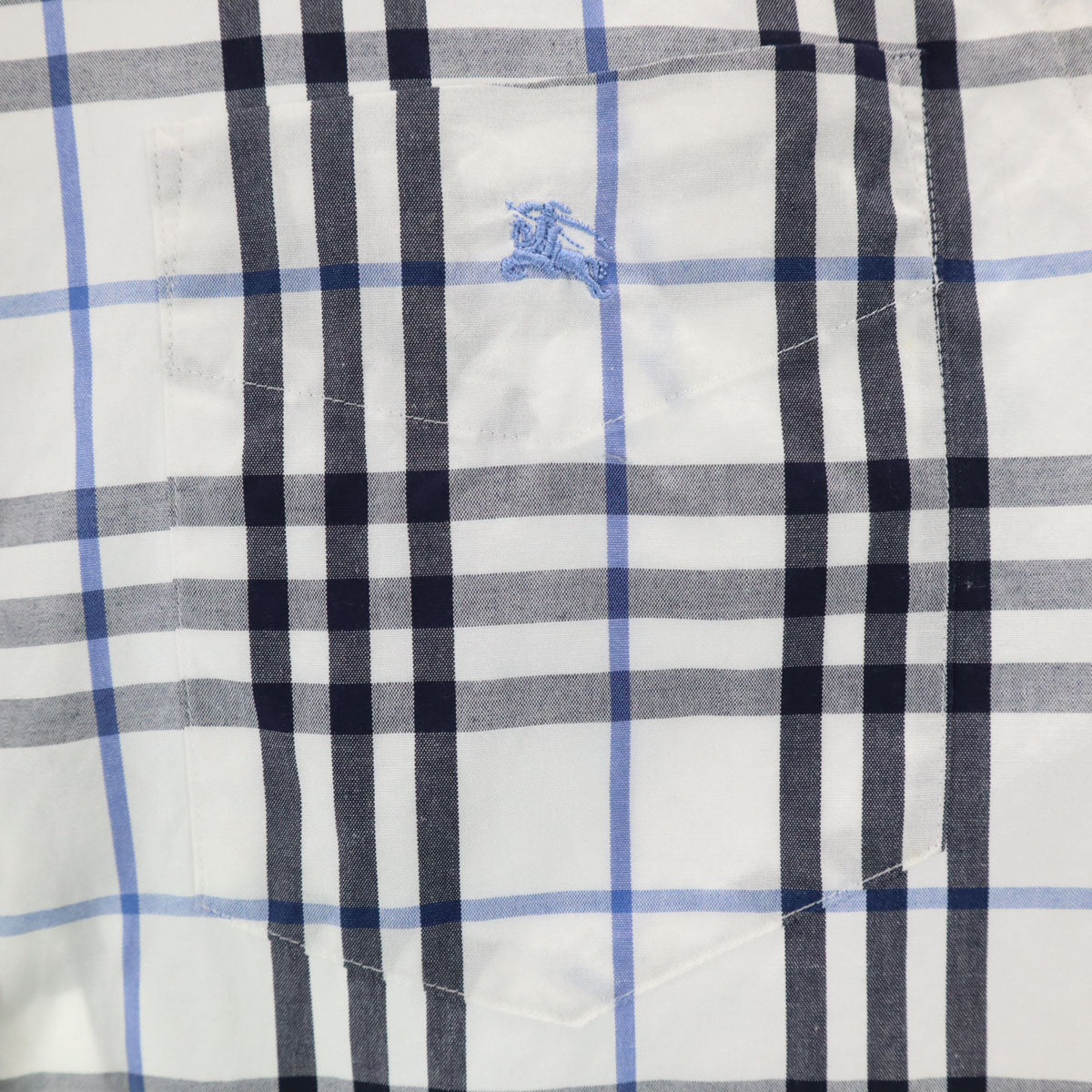 BURBERRY BLACK LABEL バーバリーブラックレーベル 日本製 チェック柄 半袖 ボタンダウンシャツ 2 ホワイト 三陽商会 メンズ