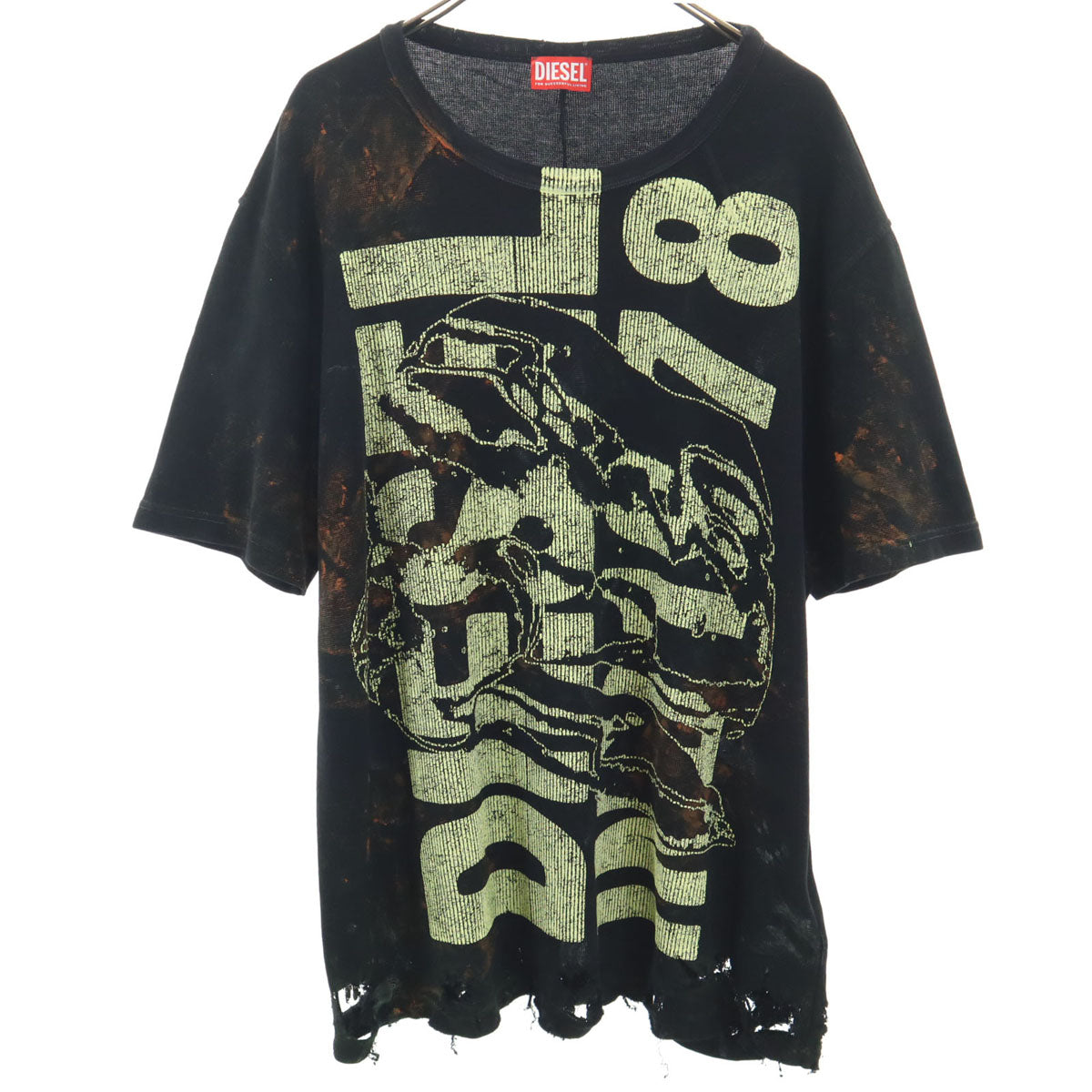 DIESEL ディーゼル ポルトガル製 半袖 ヴィンテージ加工 ワッフル Tシャツ 3XL ブラック ビッグサイズ メンズ