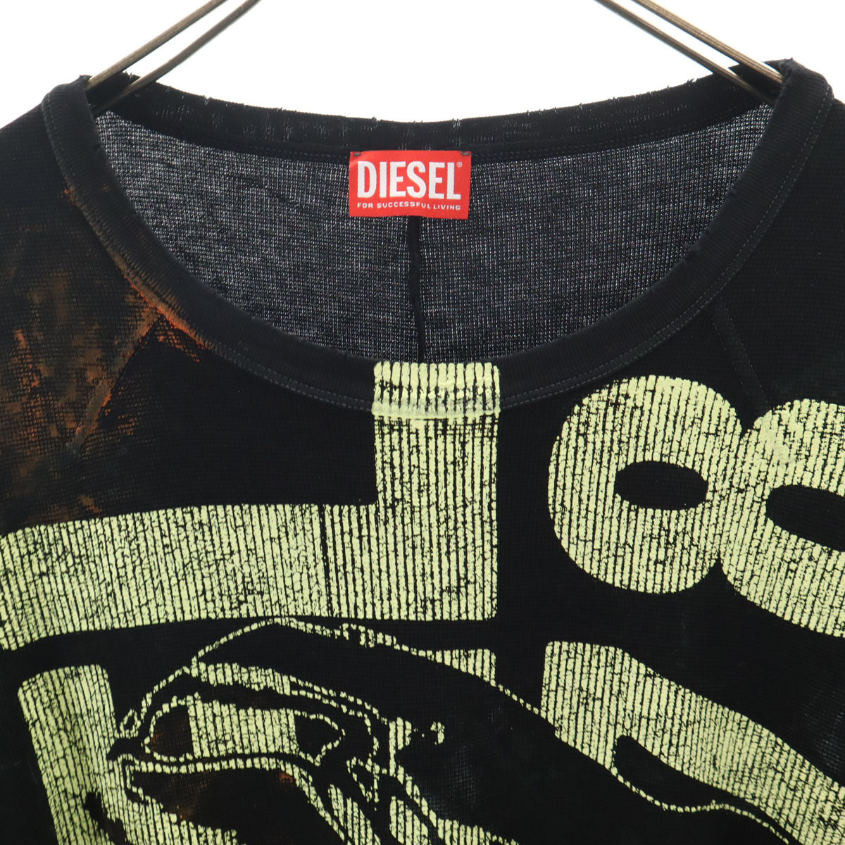 DIESEL ディーゼル ポルトガル製 半袖 ヴィンテージ加工 ワッフル Tシャツ 3XL ブラック ビッグサイズ メンズ