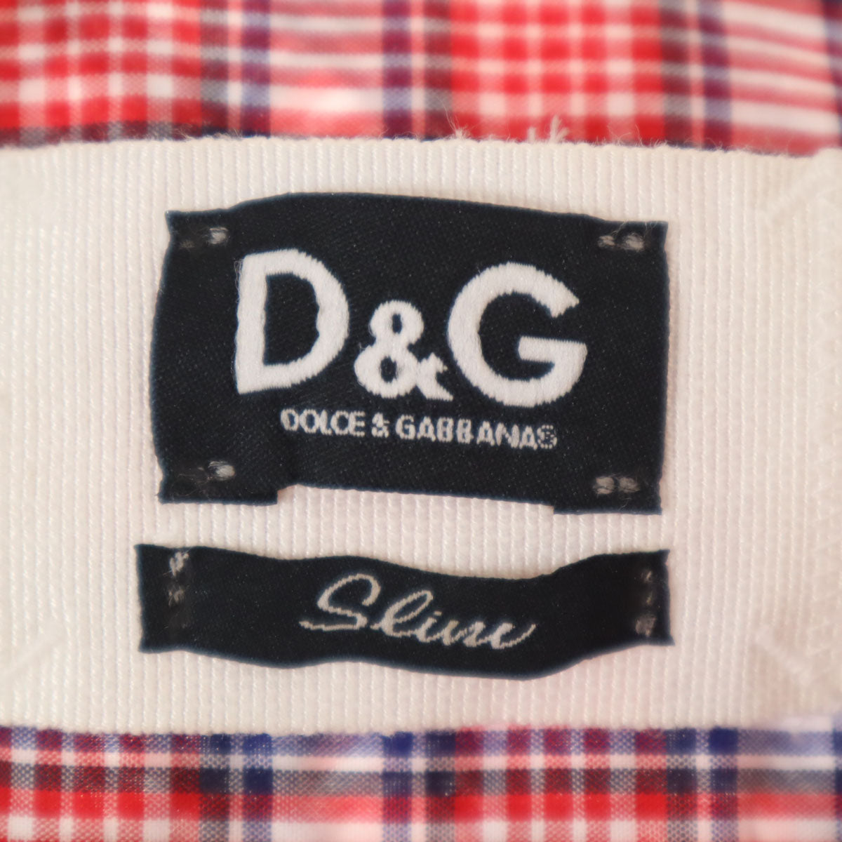 D&G DOLCE&GABBANA ディーアンドジードルチェアンドガッバーナ チェック柄 半袖 スリム ウエスタンシャツ 44 レッド レディース
